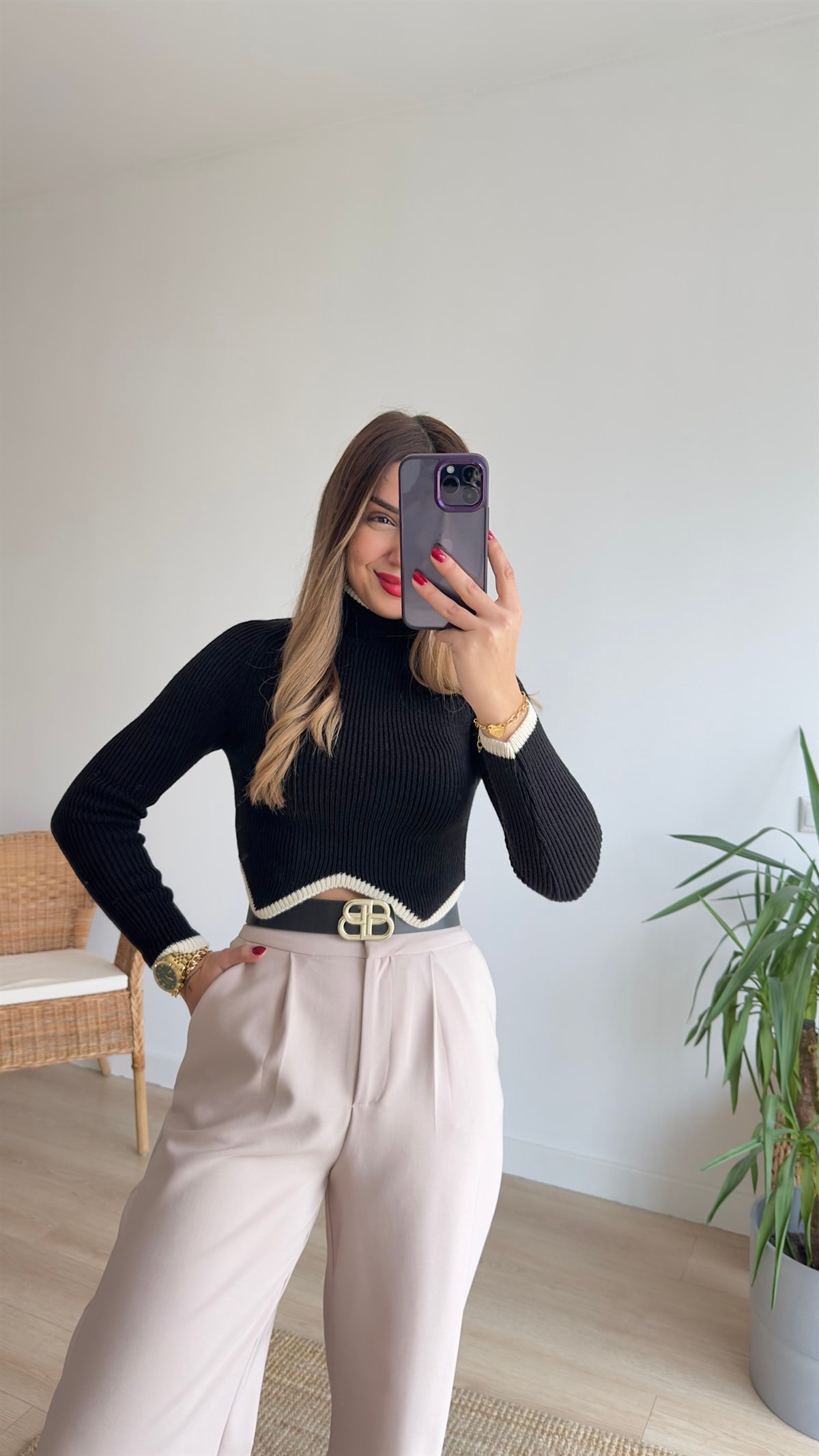 Zigzag Desen Siyah Triko