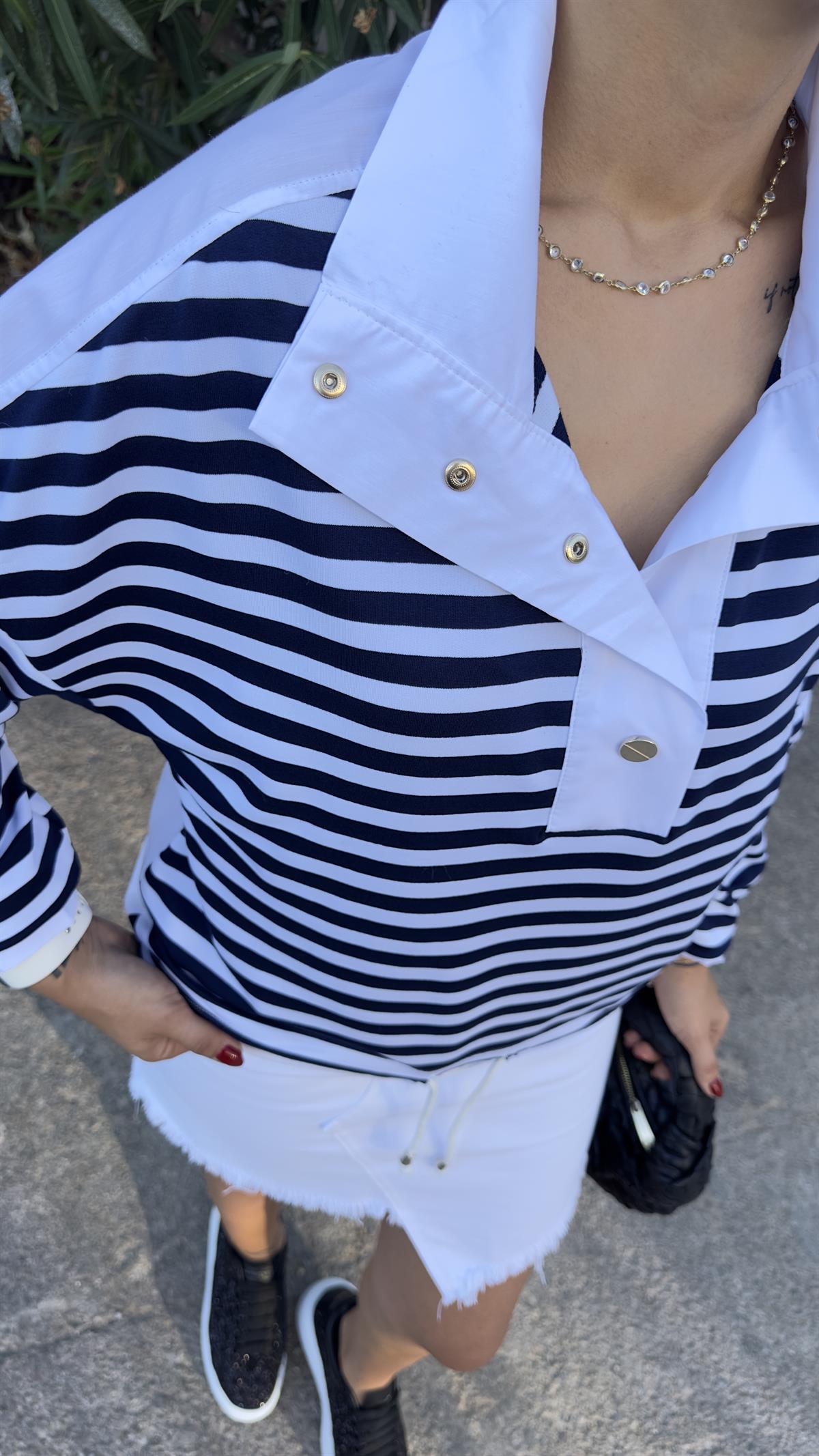 Sırtı Poplin Çizgili Sweatshirt