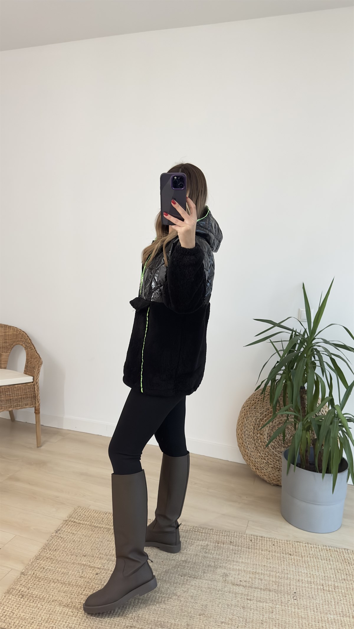Yeşil Kapitone Detaylı Peluş Sweat