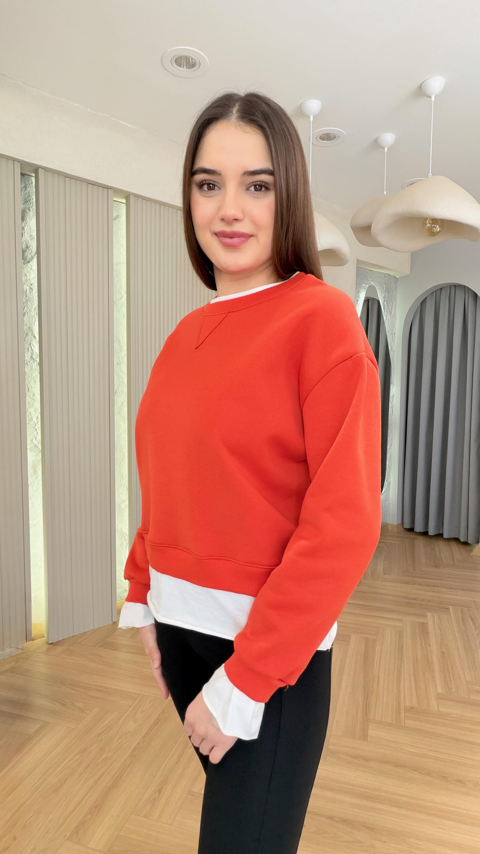 Tshirt Detaylı Turuncu Sweatshirt