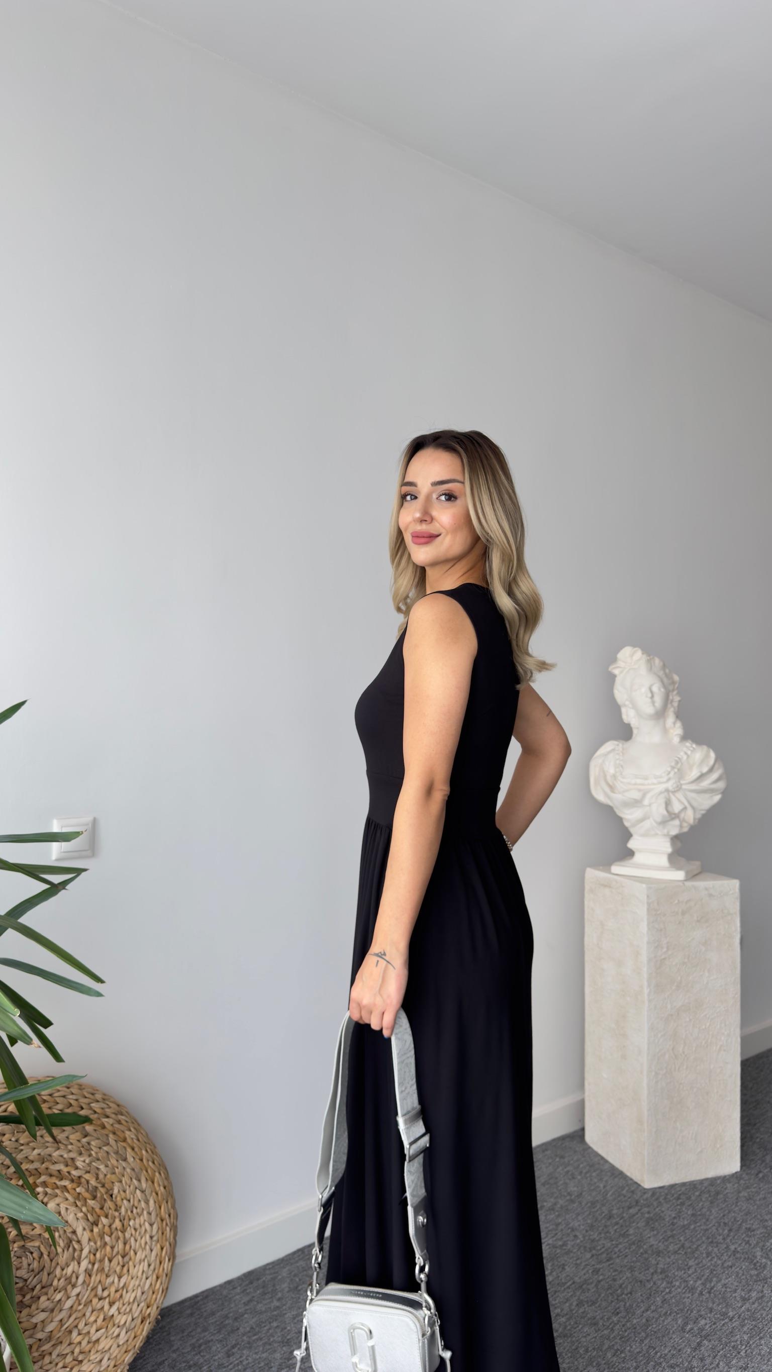 Skal Kolsuz Siyah Modal Elbise 