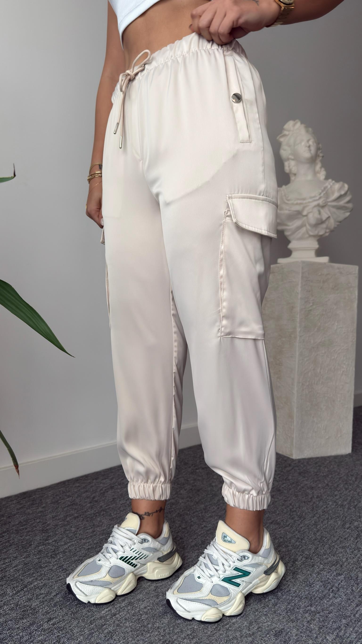 Bej Paça Lastikli Kargo Pantolon