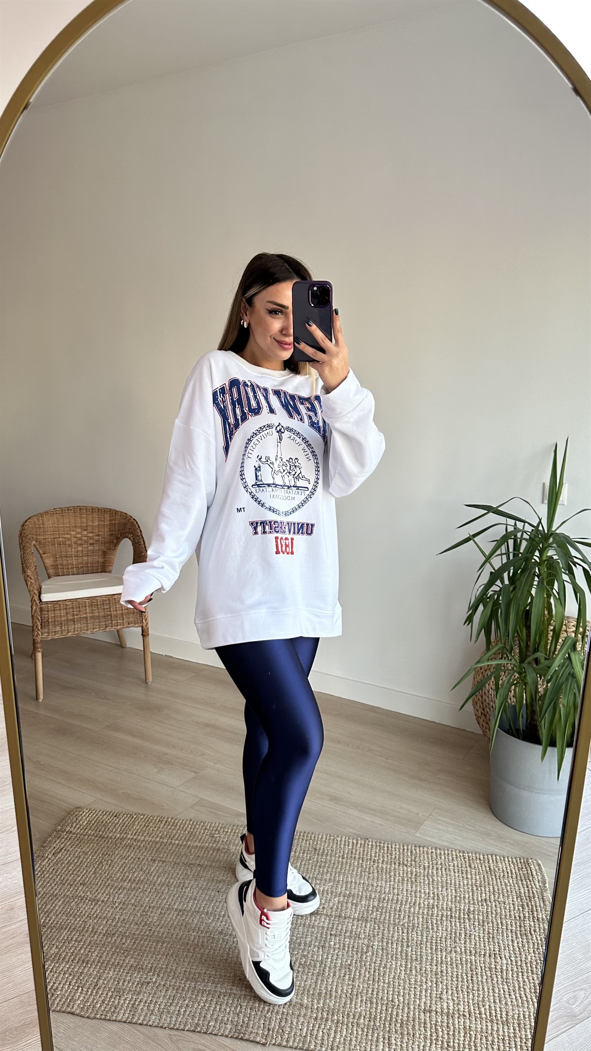 New York Baskı Şardonlu Beyaz Sweat
