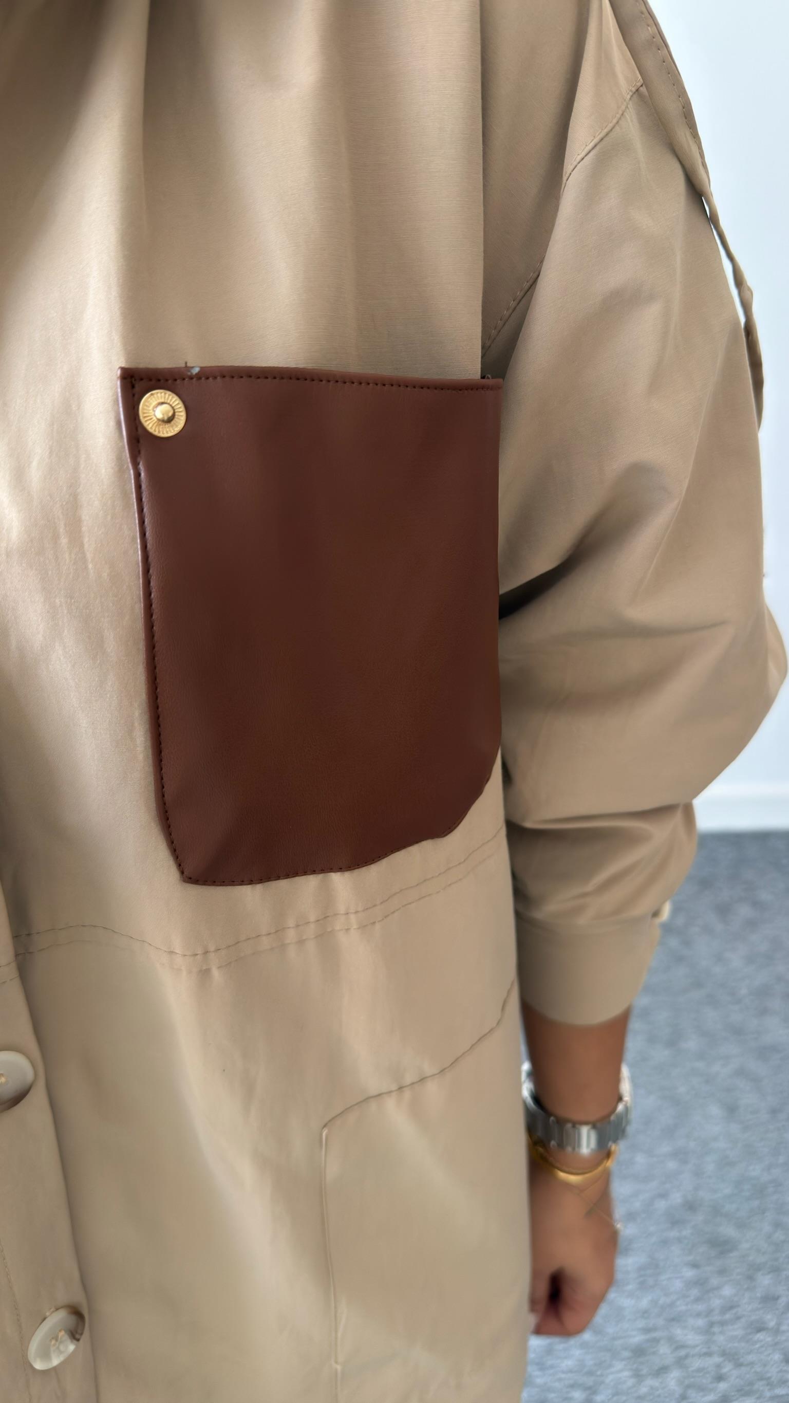 Deri Cep Detaylı Marka Model Trençkot