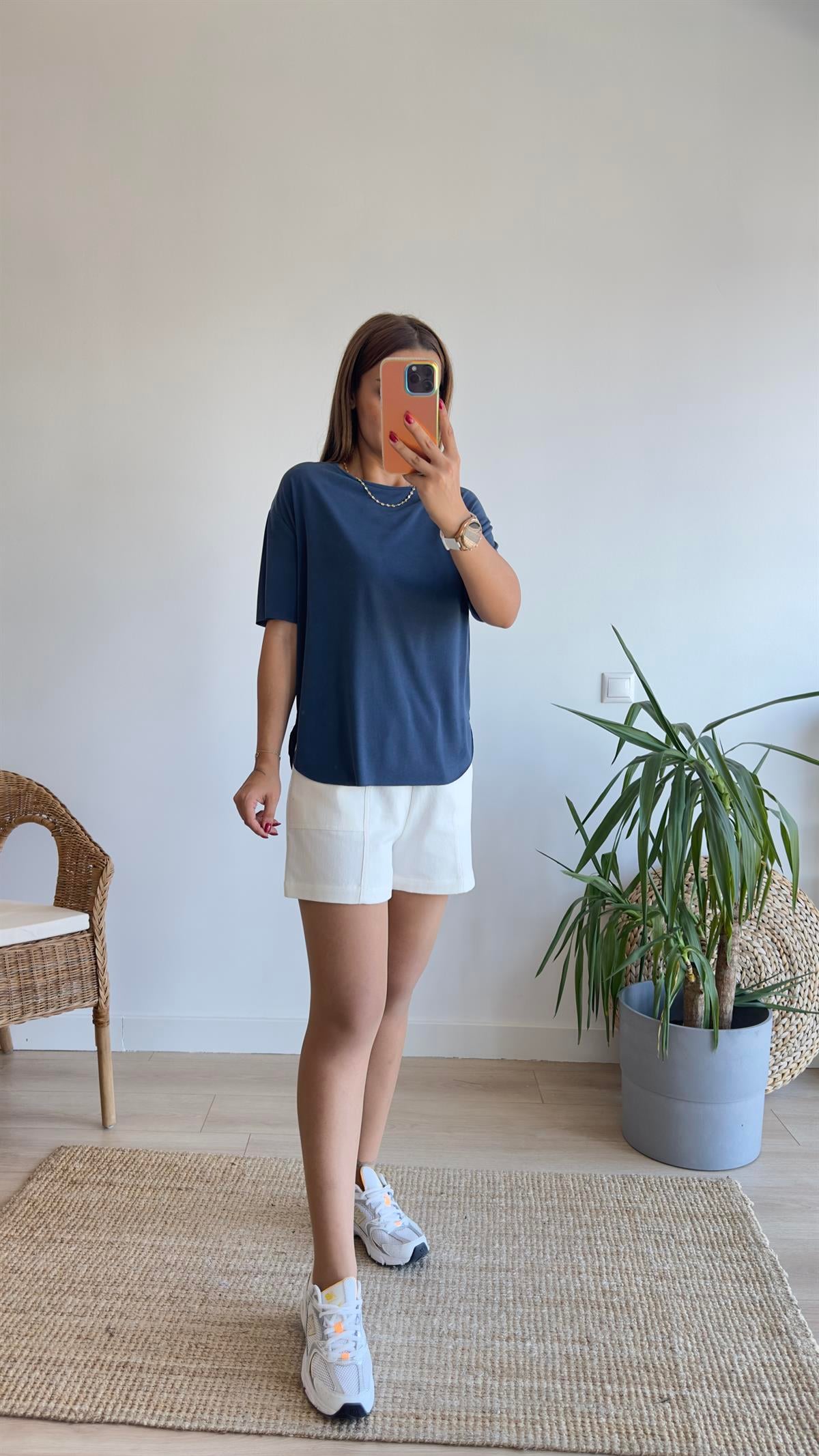 Lacivert Oys Lazer Kesim Tshirt