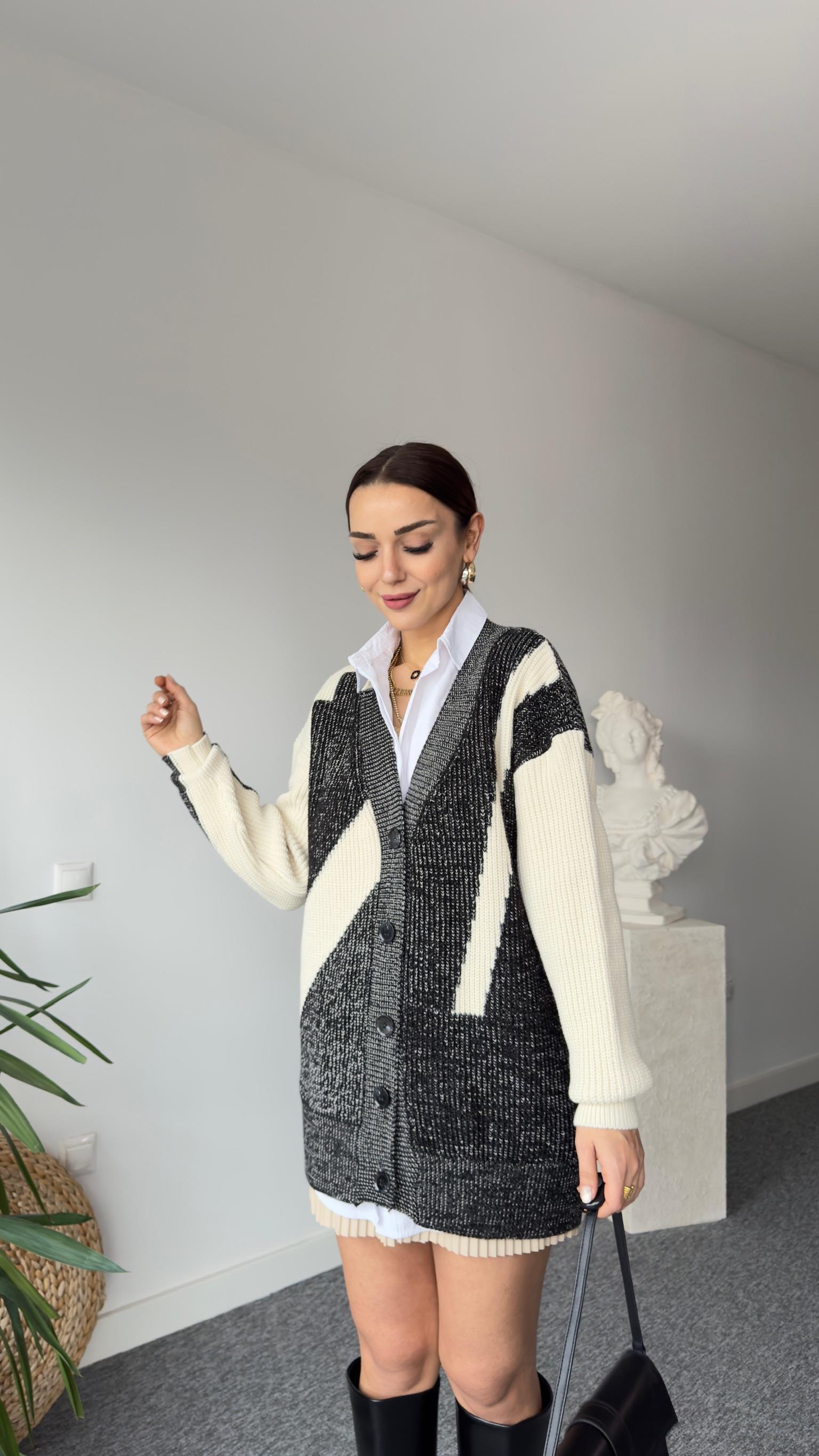 Waist Zikzaklı Triko Hırka