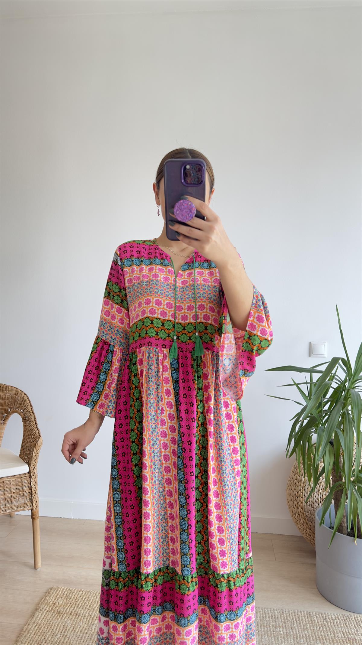 Pembe Renkli Mng Orj Marka Viskon Elbise 