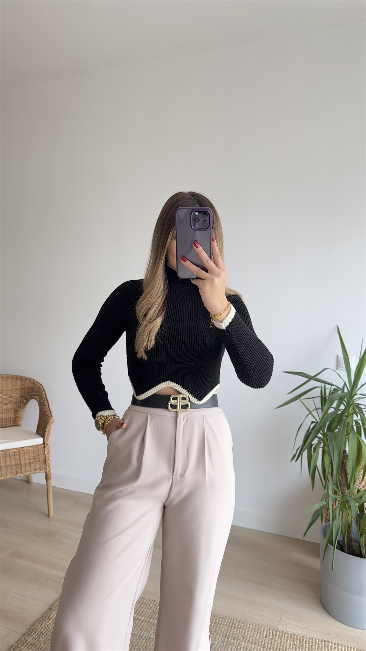Zigzag Desen Siyah Triko