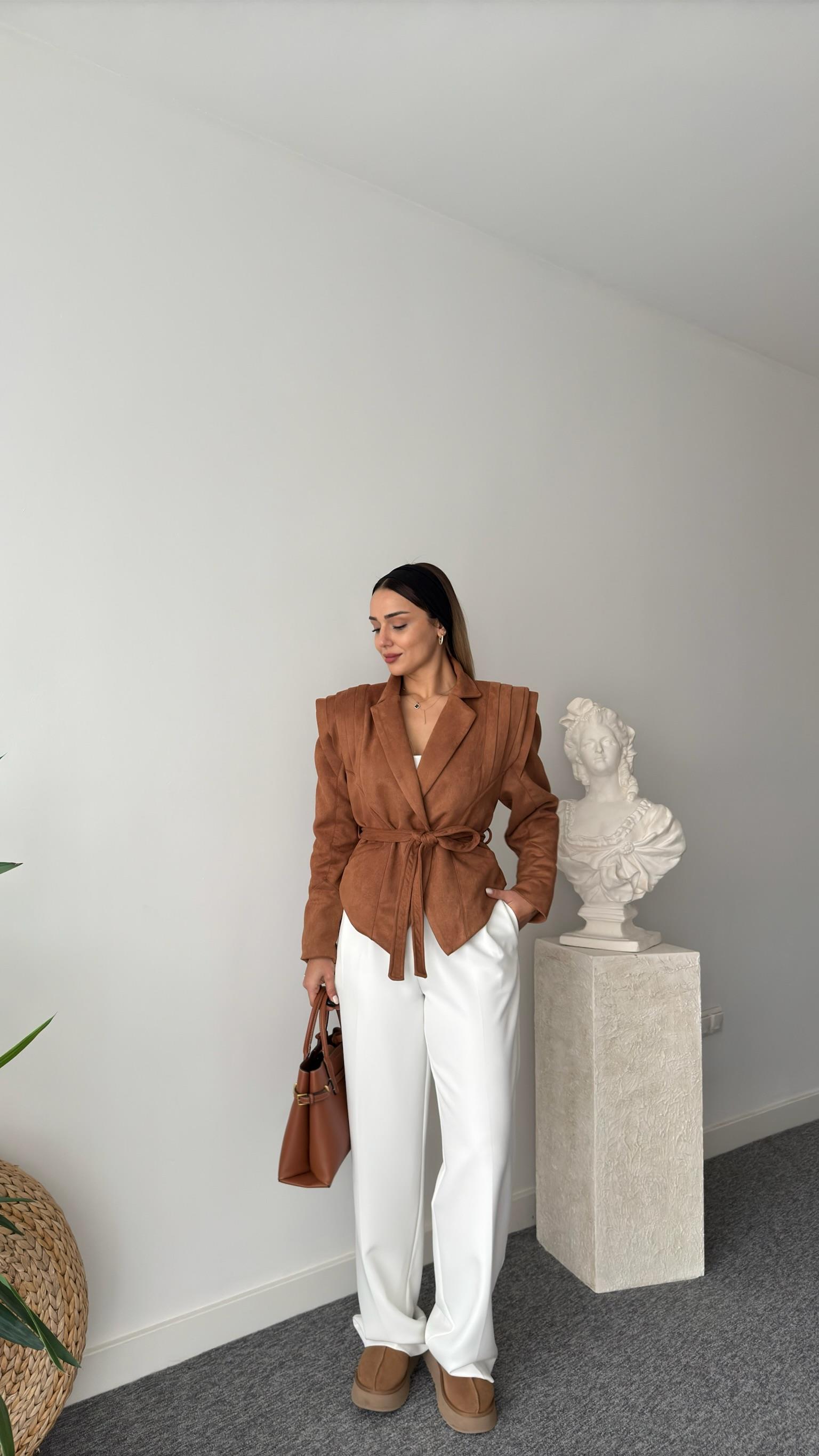 Raul Marka Model Kuşaklı Süet Ceket