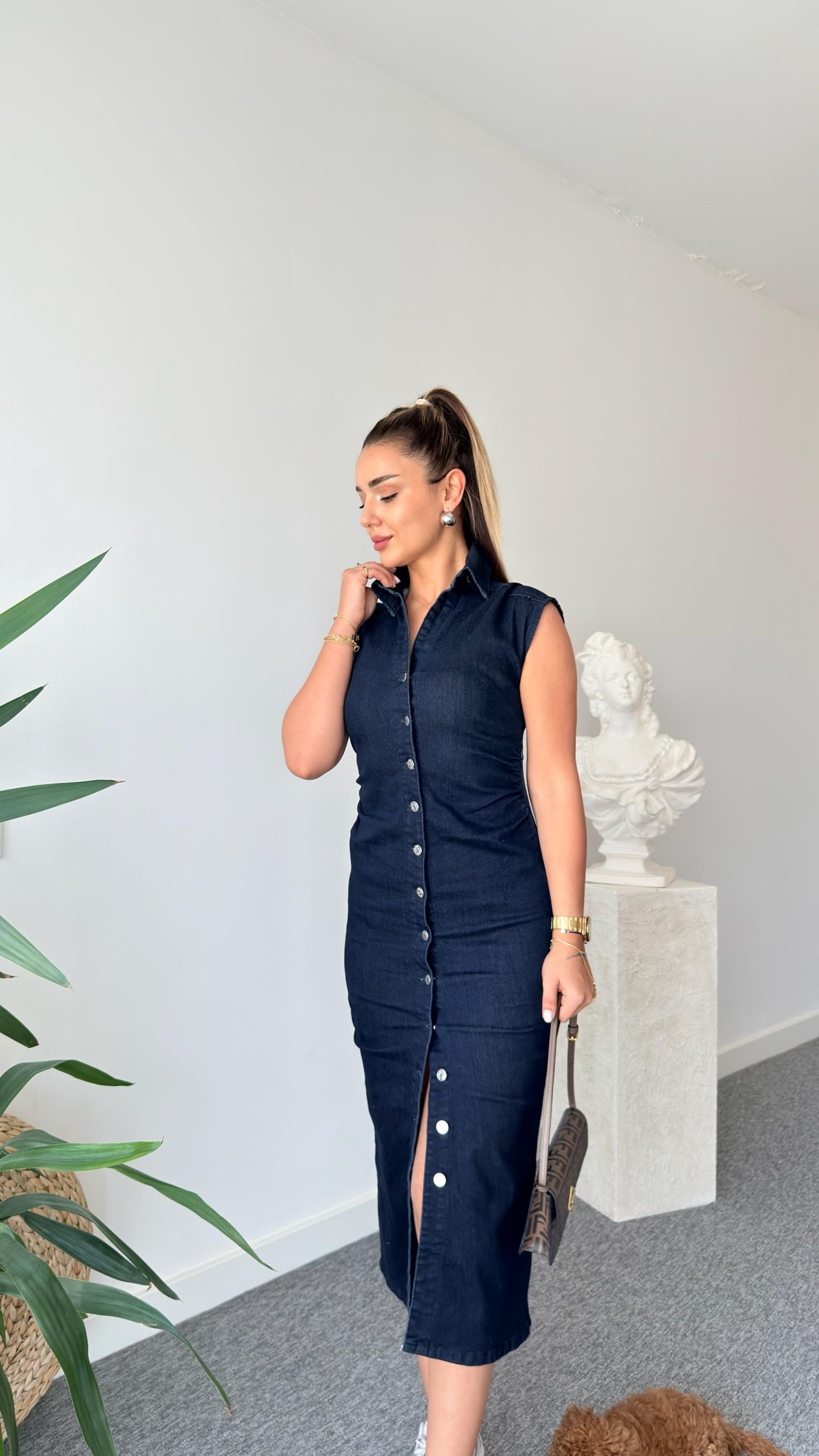 Yan Büzgülü Zra Model Jean Elbise 