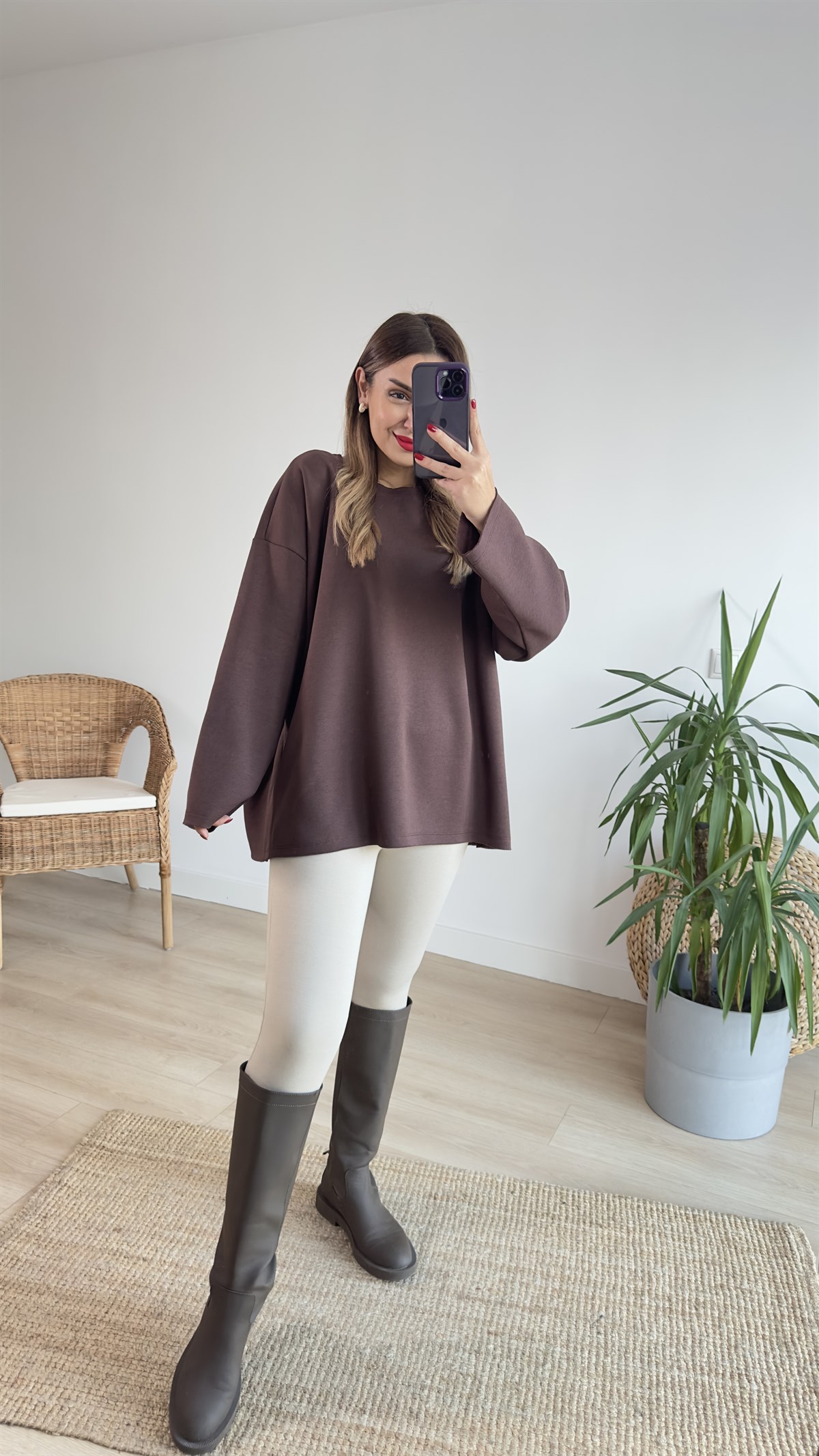 Kahve Pis Dikiş Şardonlu Sweat
