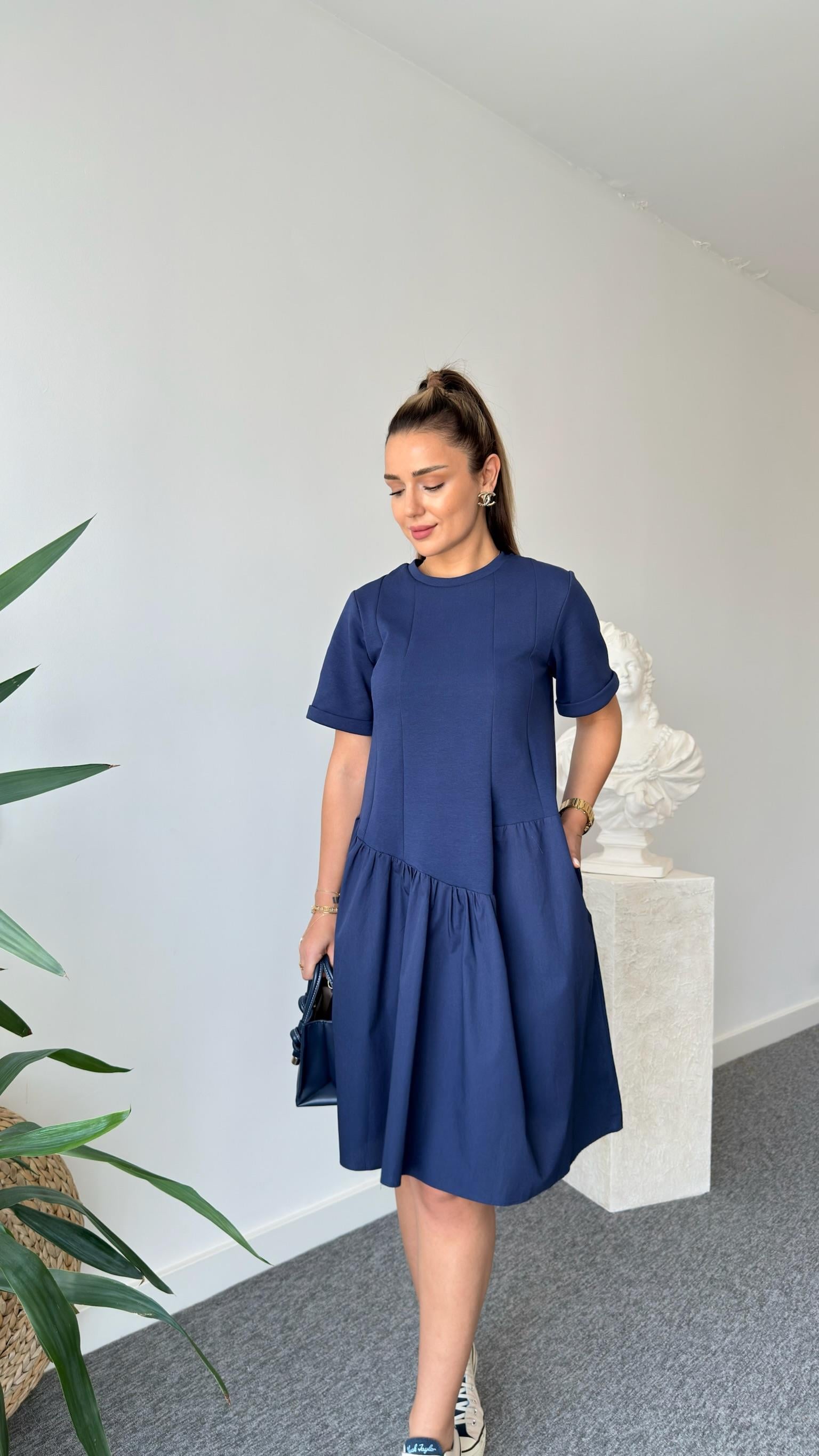 Lacivert Ronse Marka Model Garnili Elbise 