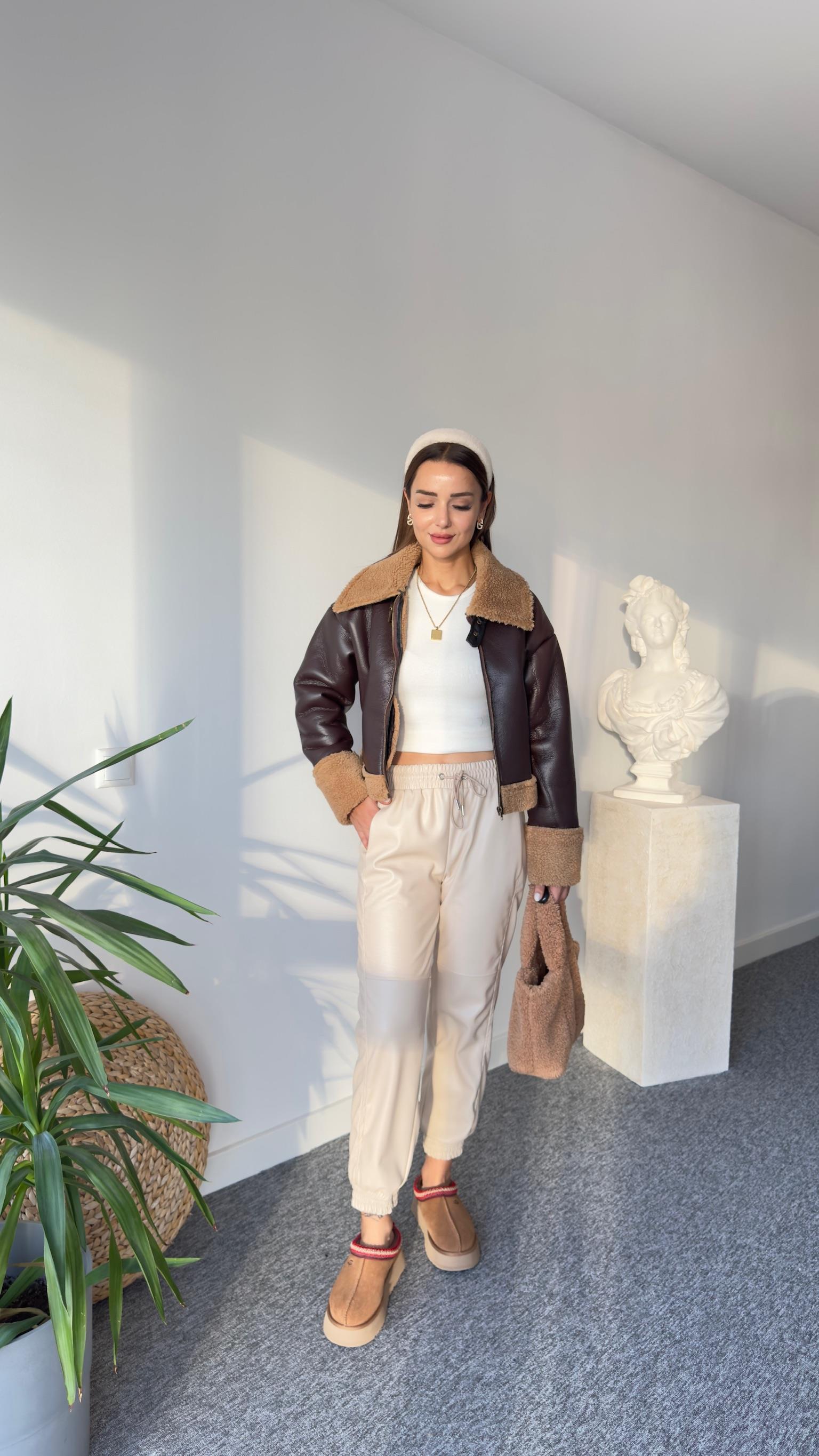Bel Lastikli Tw Model Bej Deri Pantolon