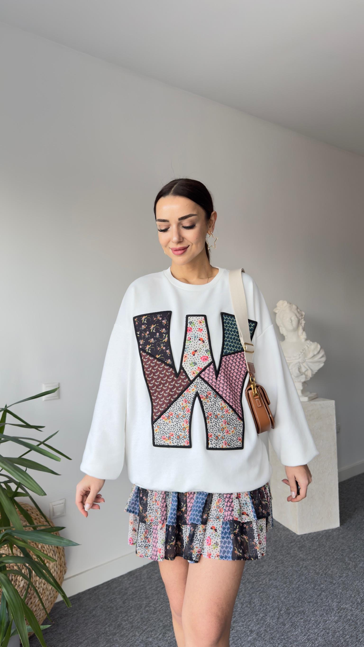 W Harf Baskı Beyaz Sweatshirt