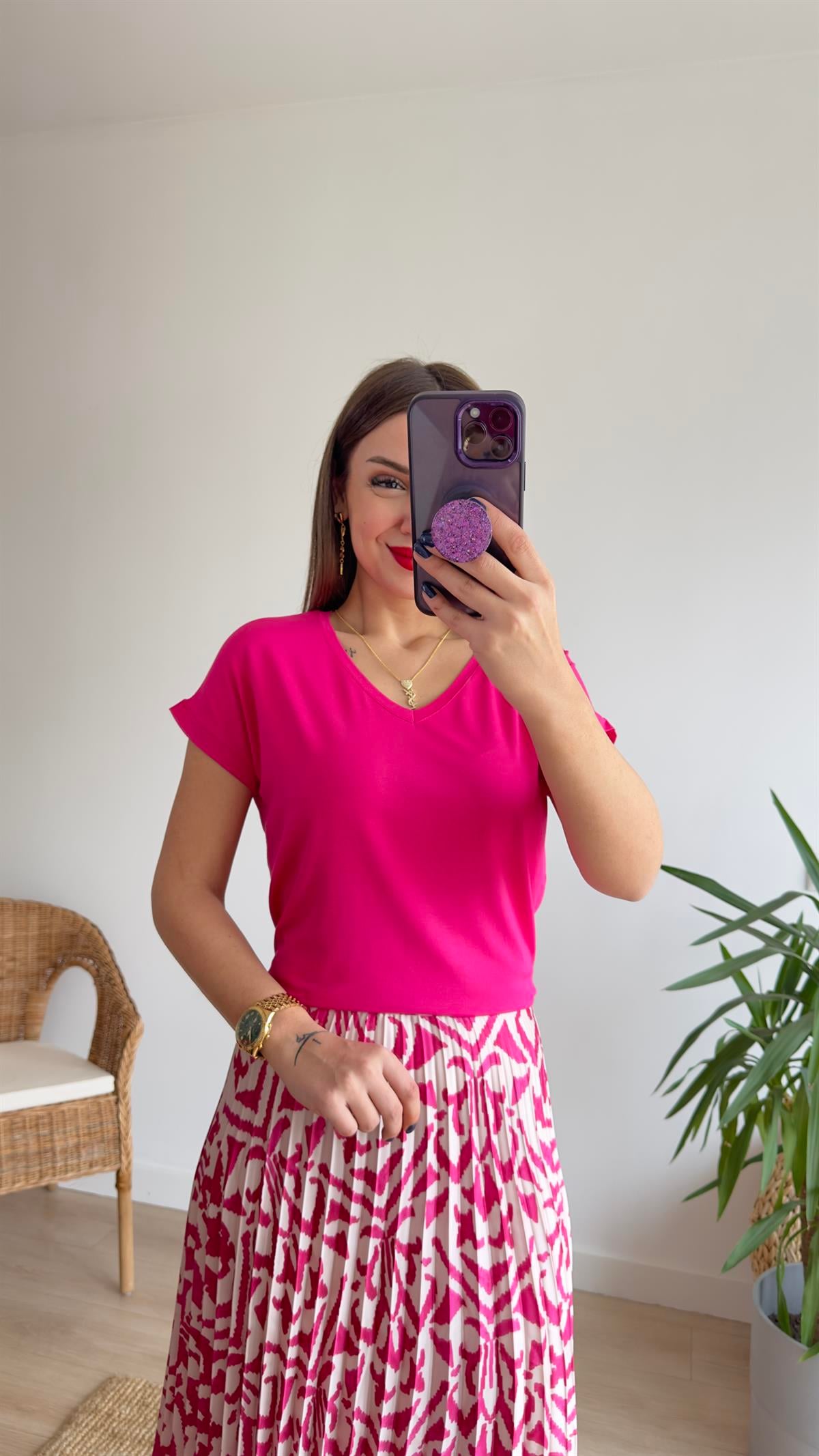 Viskon V Yaka Pembe Basic