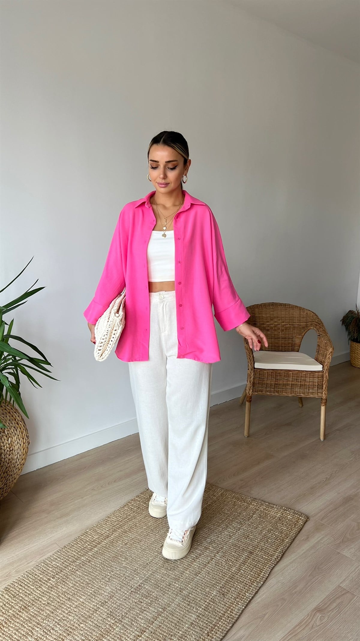 Oversize Pembe Gömlek
