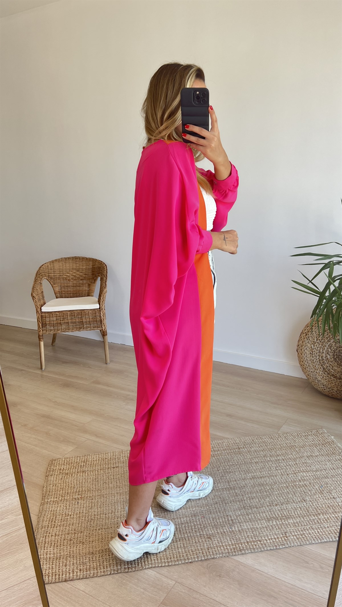 Yarasa Kol Oversize Pembe Tasarım Tunik