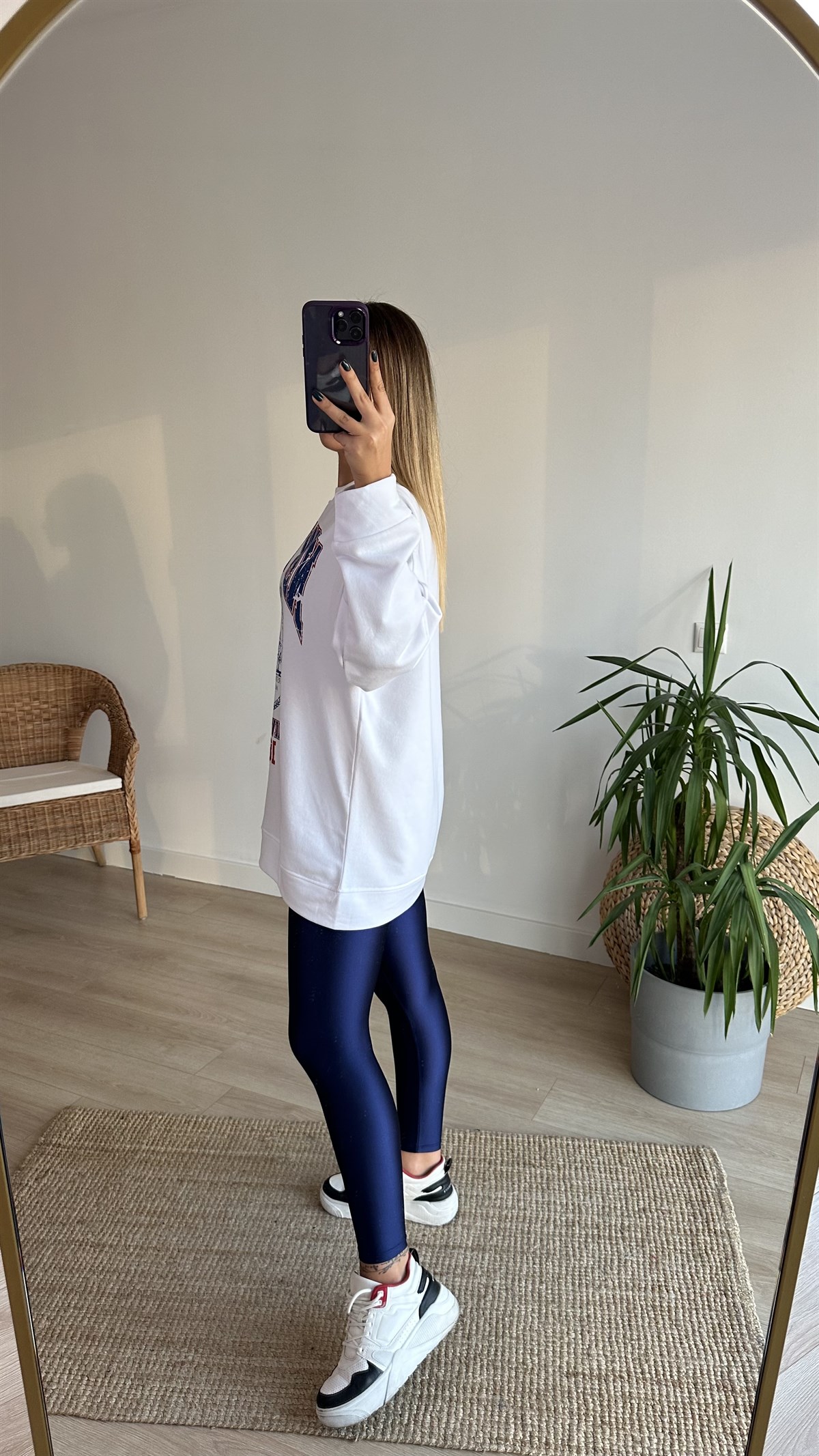 New York Baskı Şardonlu Beyaz Sweat