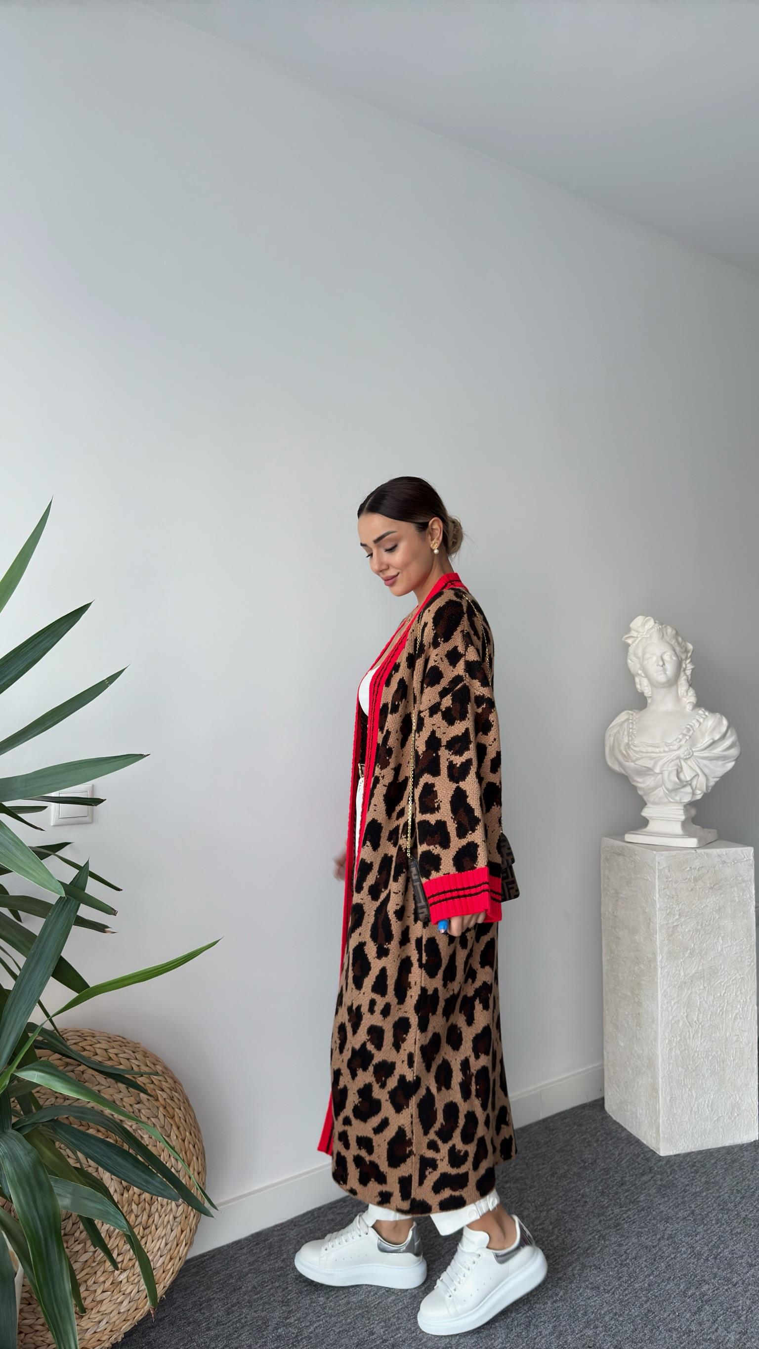 Jerome Şeritli Tok Doku Uzun Leopar Hırka