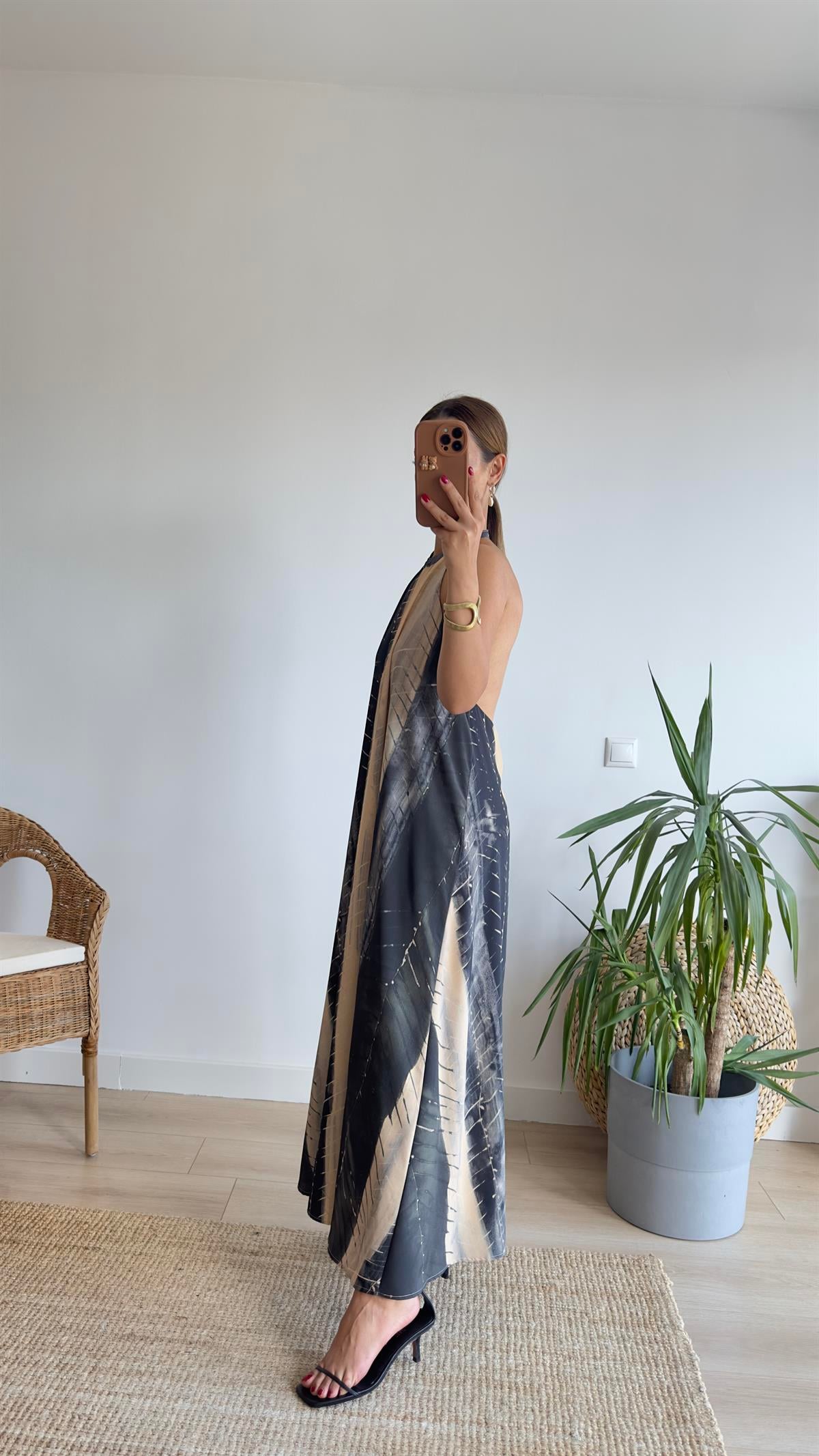 Orijinal Model Fırça Boya Desen Tasarım Elbise 