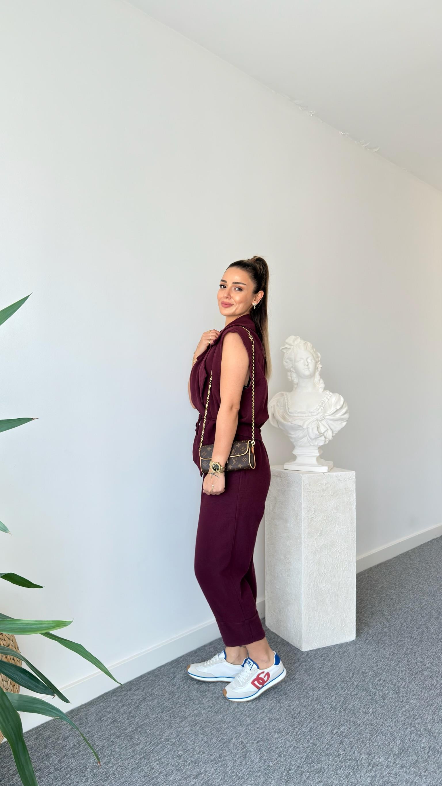 Bordo Weren Yelekli Keten Takım 