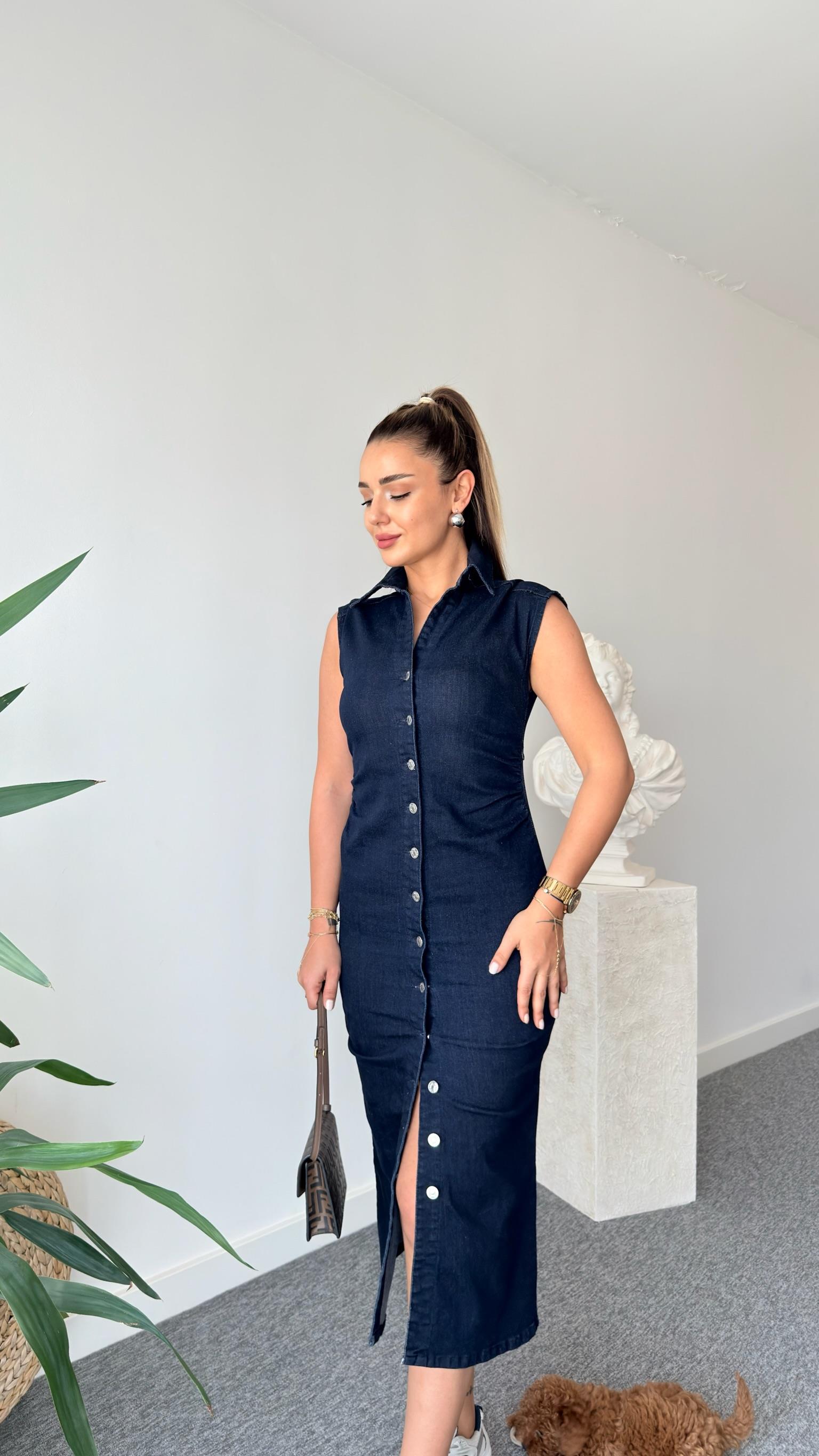 Yan Büzgülü Zra Model Jean Elbise 