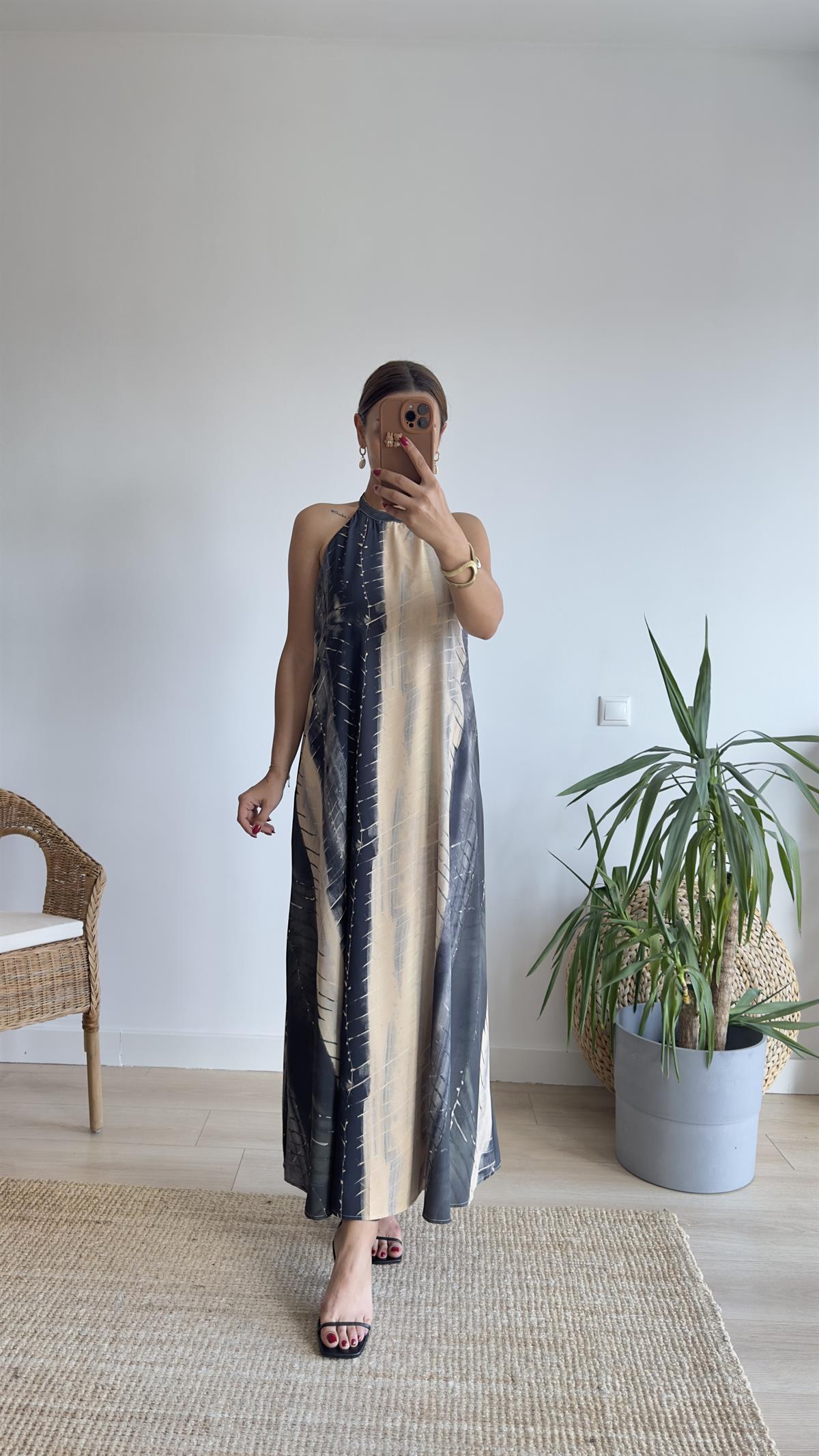 Orijinal Model Fırça Boya Desen Tasarım Elbise 
