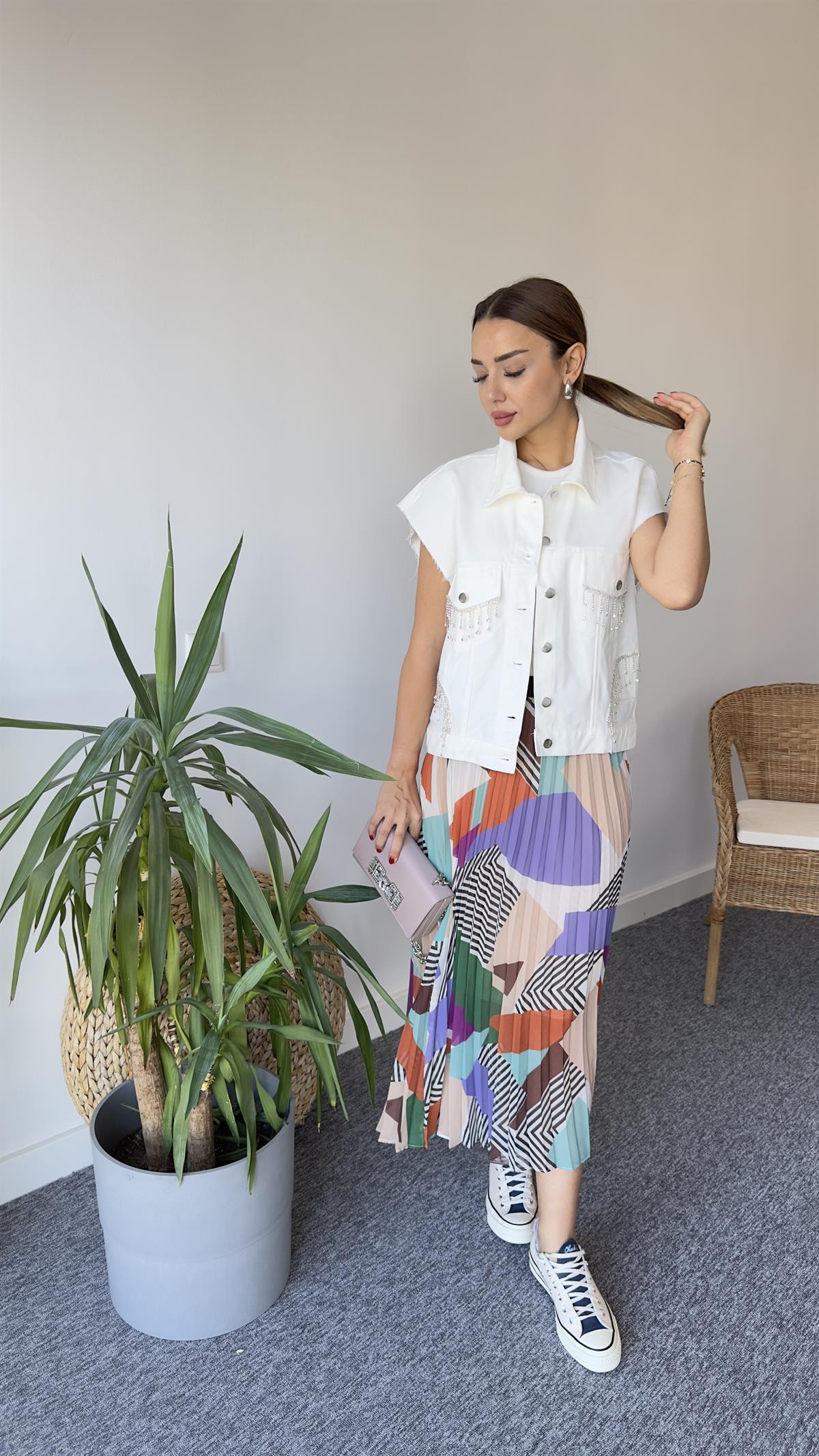 Taşlı Zr Model Gabardin Yelek