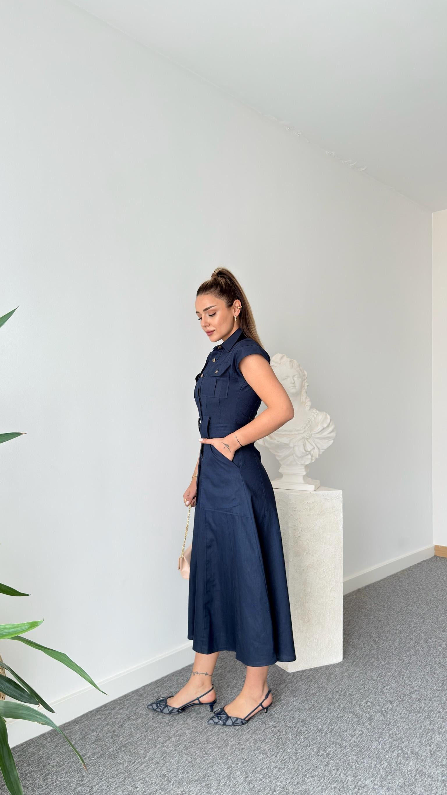 Lacivert Lonel Marka Model Keten Elbise 