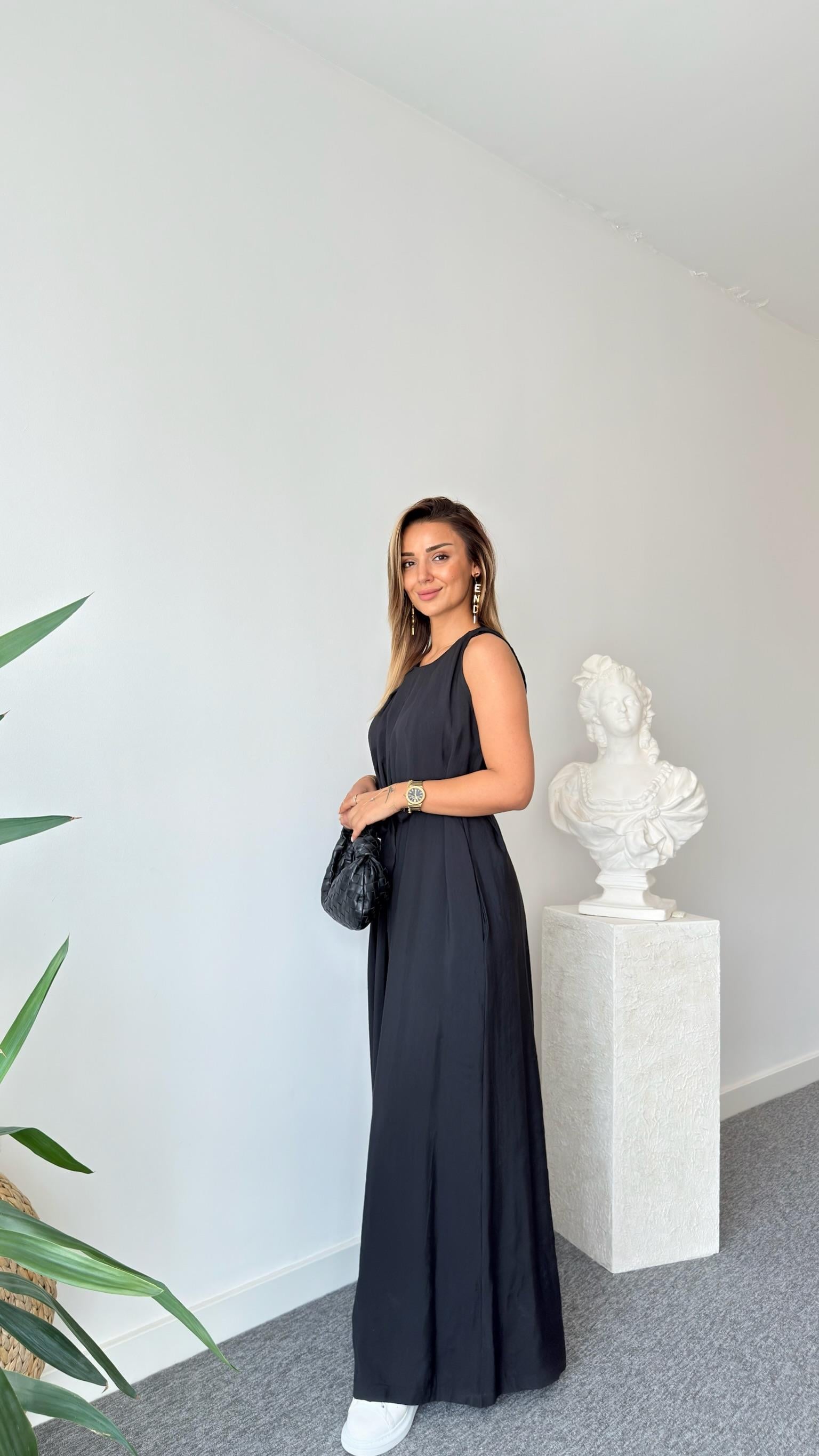 Siyah Maja Orj Marka Kuşaklı Tulum