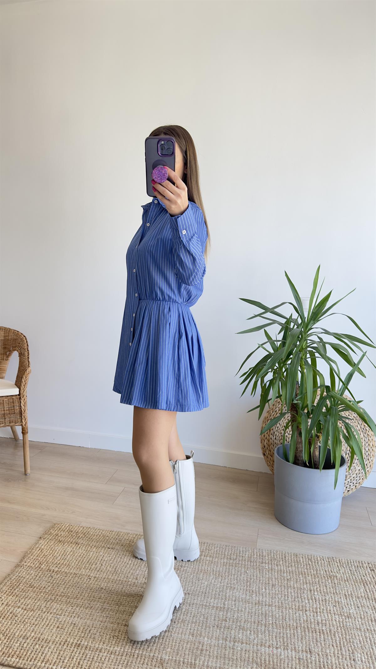 Zra Model Çizgili Poplin Elbise