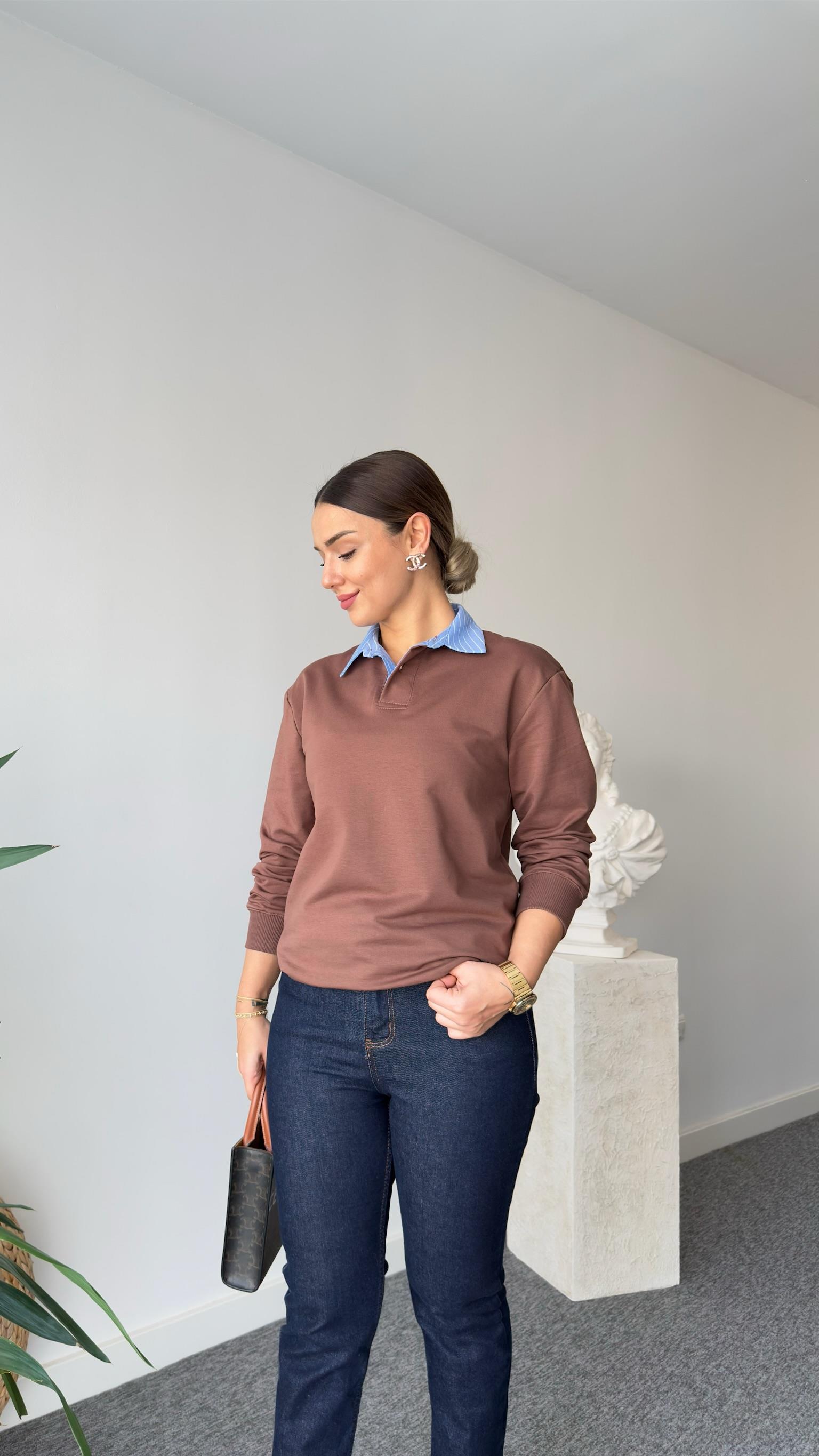 Kahve Zra Model Poplin Garnili Sweat