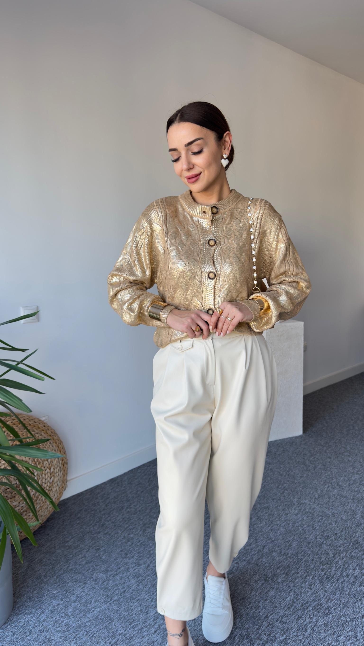 Zra Model Örgülü Gold Varak Hırka