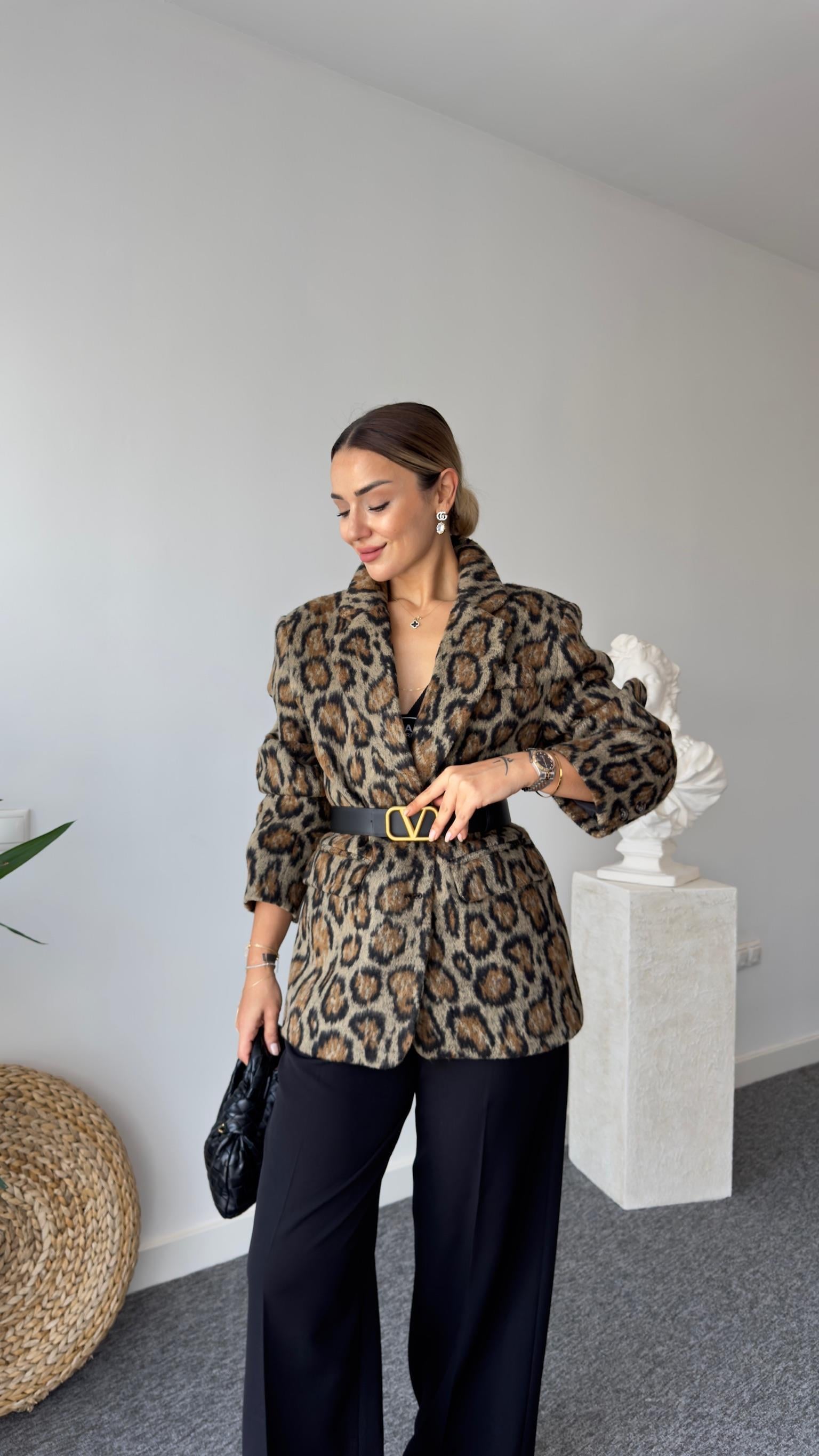 Premium Kaşe Leopar Ceket
