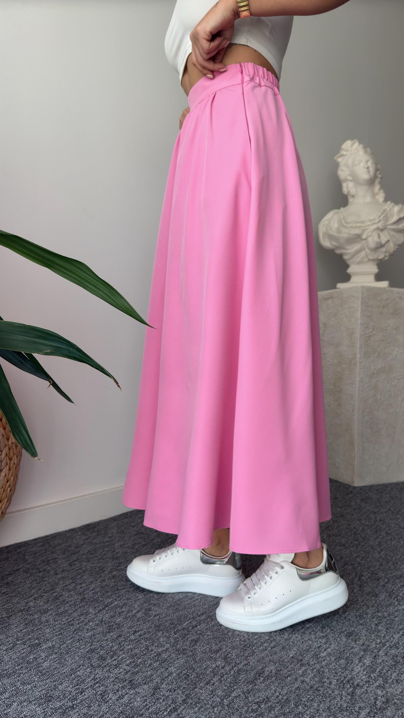 Pembe Vema Arkası Lastikli Etek