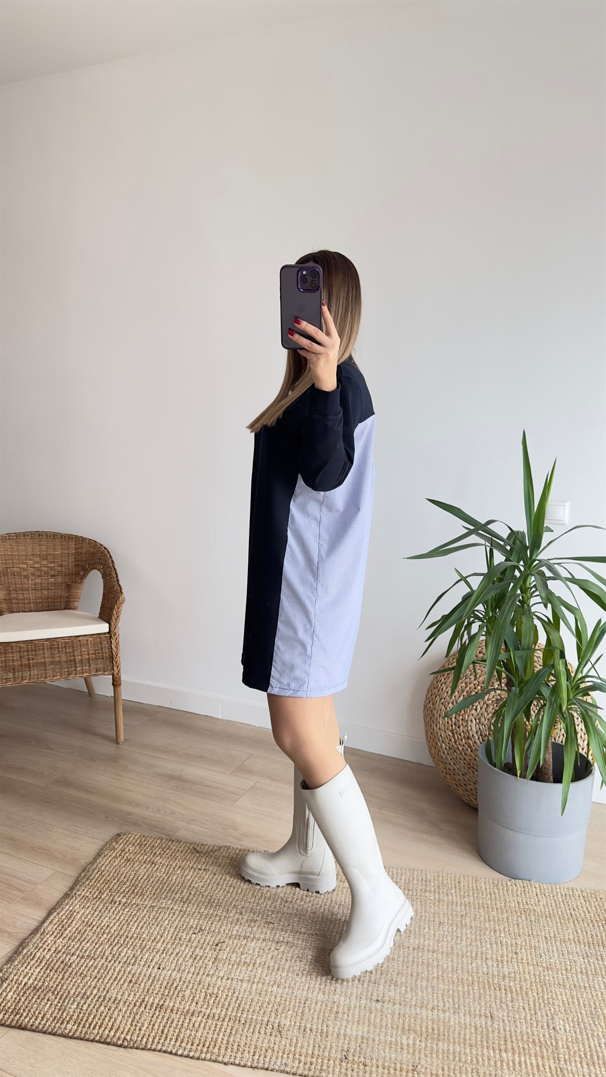 Sırtı Poplin Lacivert Basic Elbise 