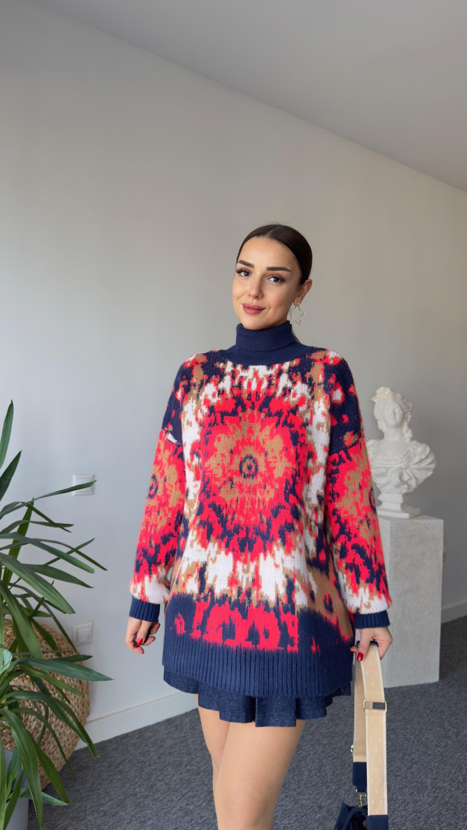 Ebru Desen Renkli Boğazlı Kazak