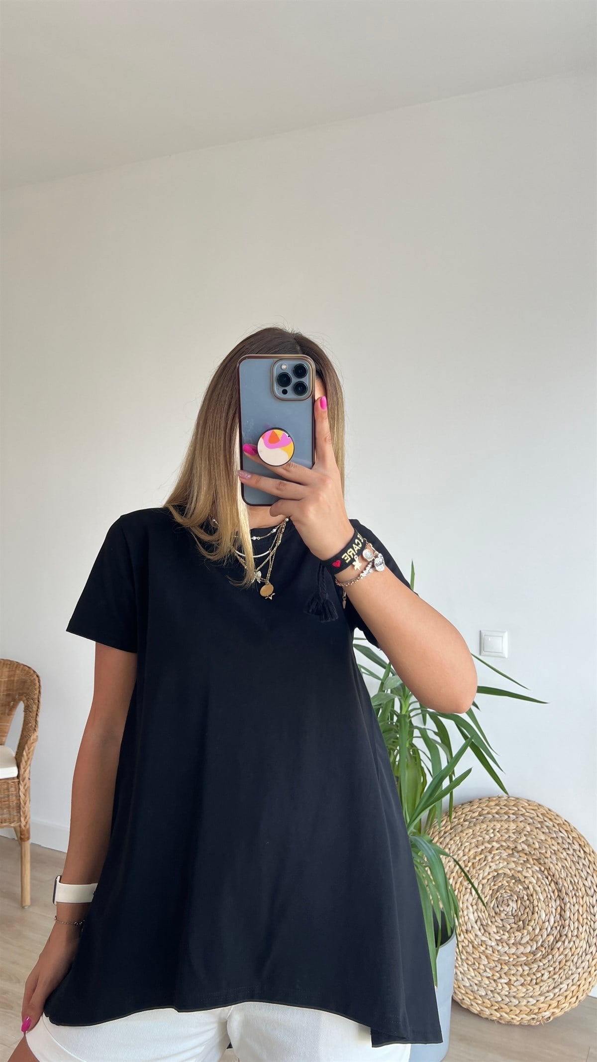 Arkası Poplin Detaylı Siyah Tshirt