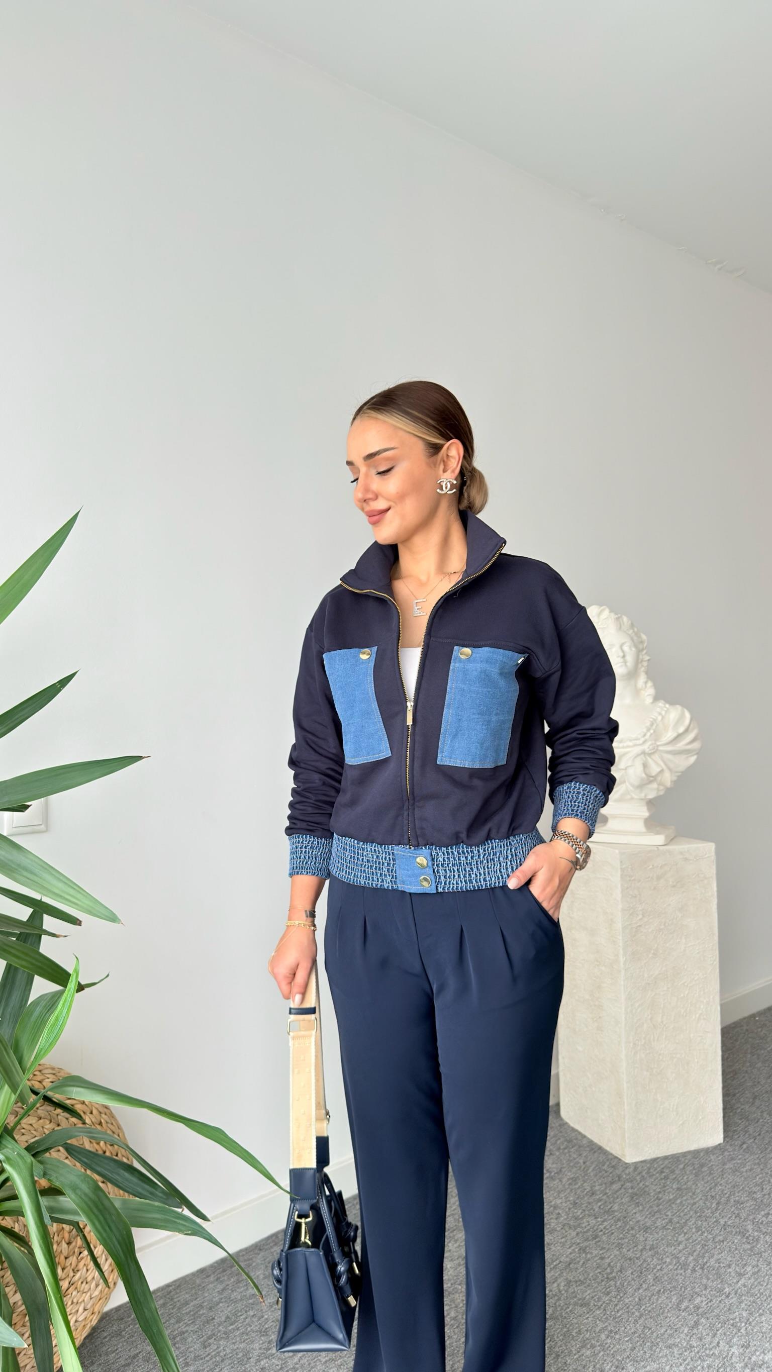 Sndro Model Mavi Denim Garnili Ceket