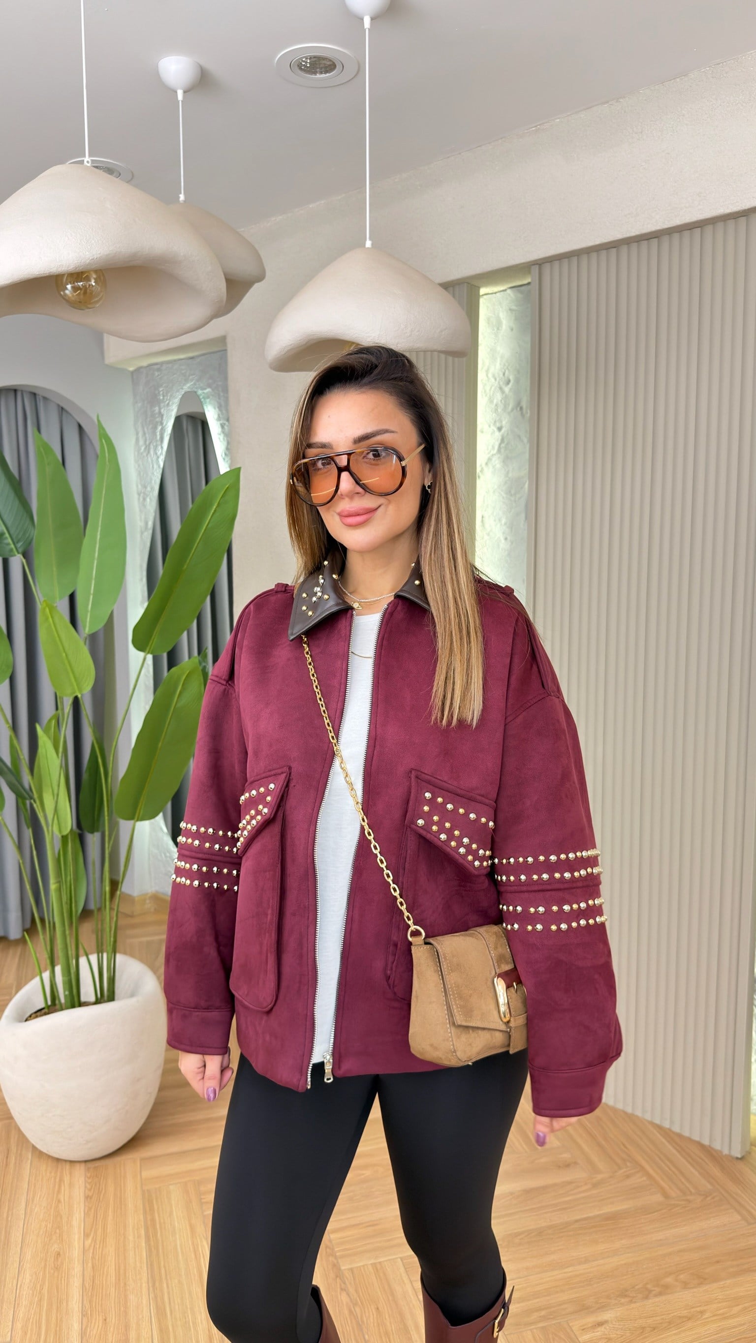 Liels Drop Çakımlı Süet Bomber Ceket