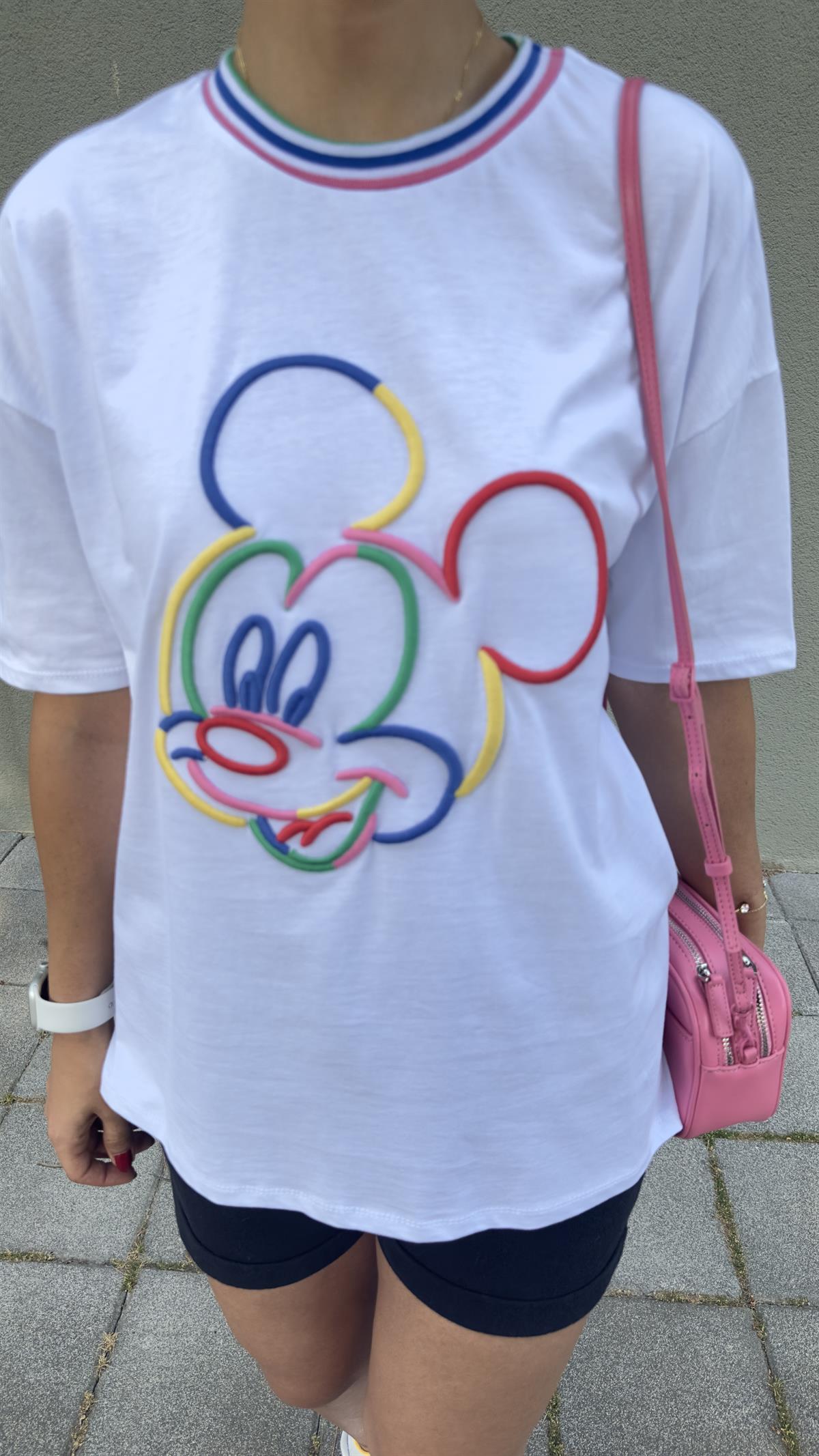 Mickey İşlemeli Beyaz Tshirt