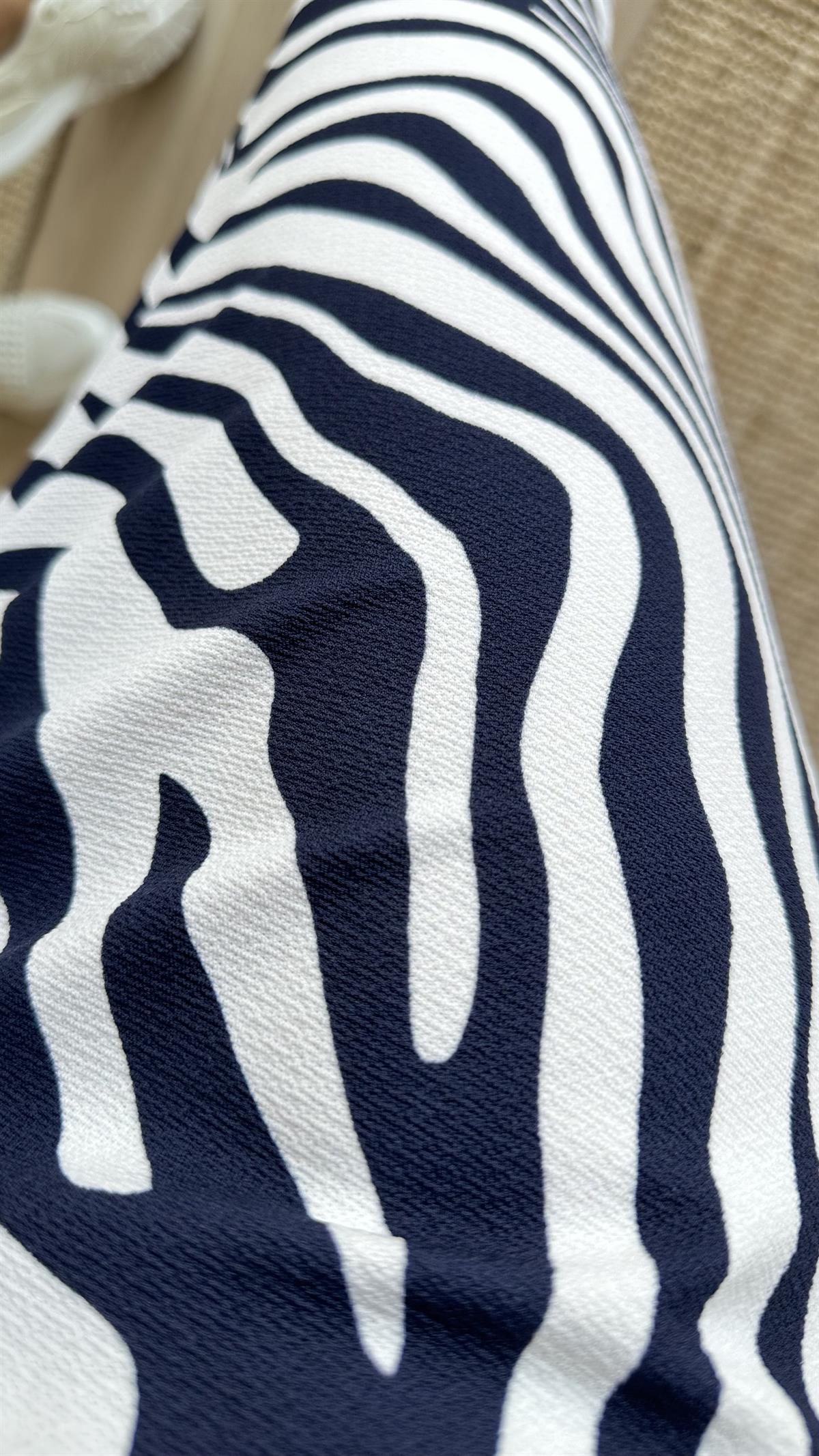 Teul Lacivert Zebra Desenli Elbise