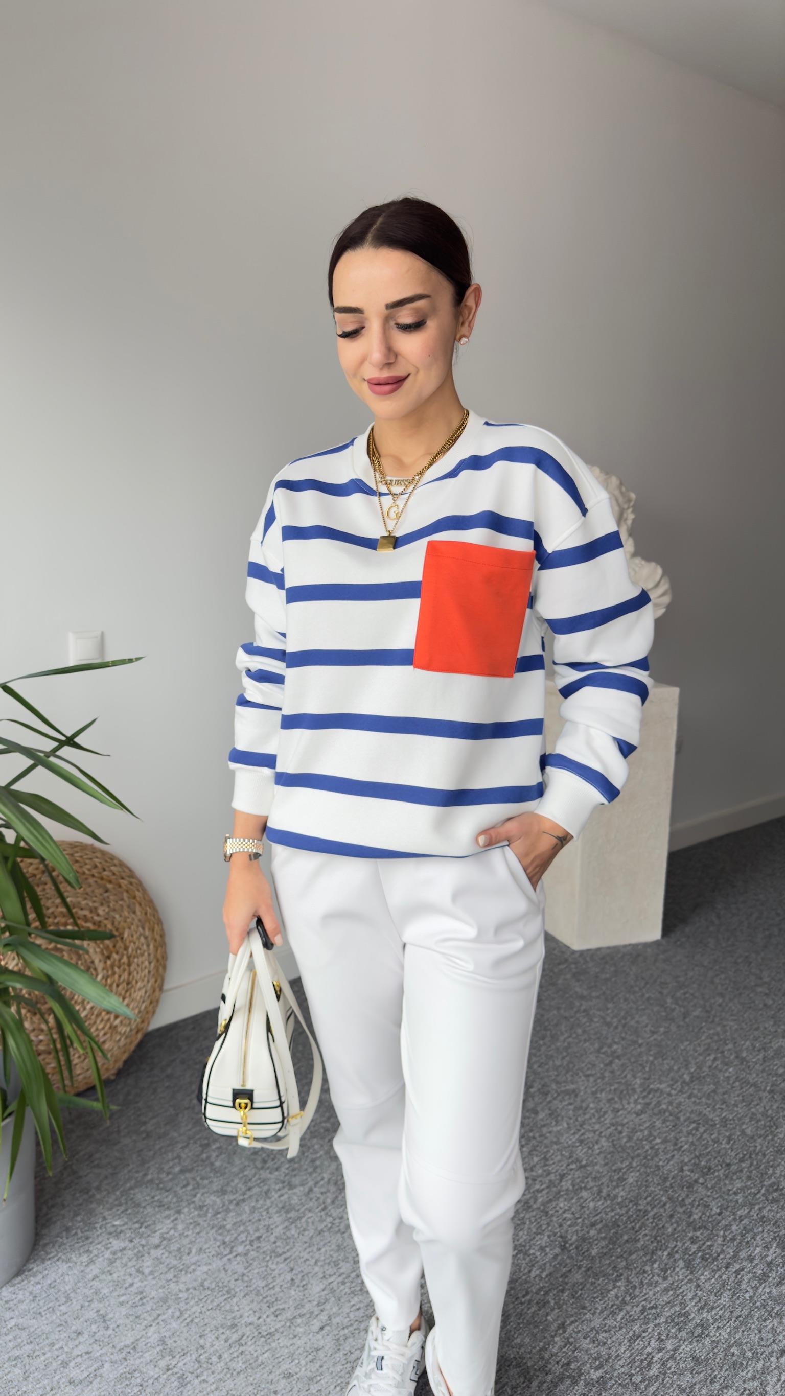 Cebi Turuncu Mavi Çizgili Sweatshirt