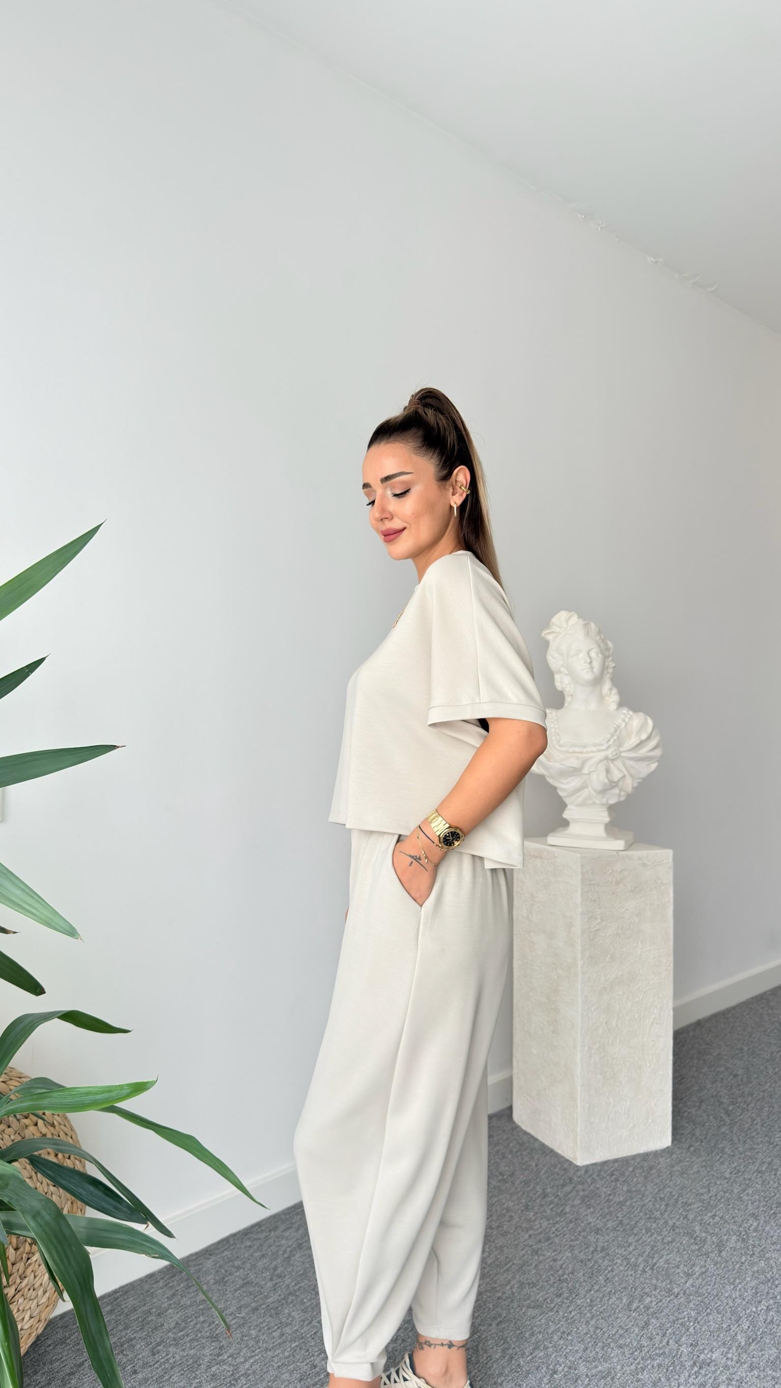 Premium Modal Taş Şalvar Pantolon Takım