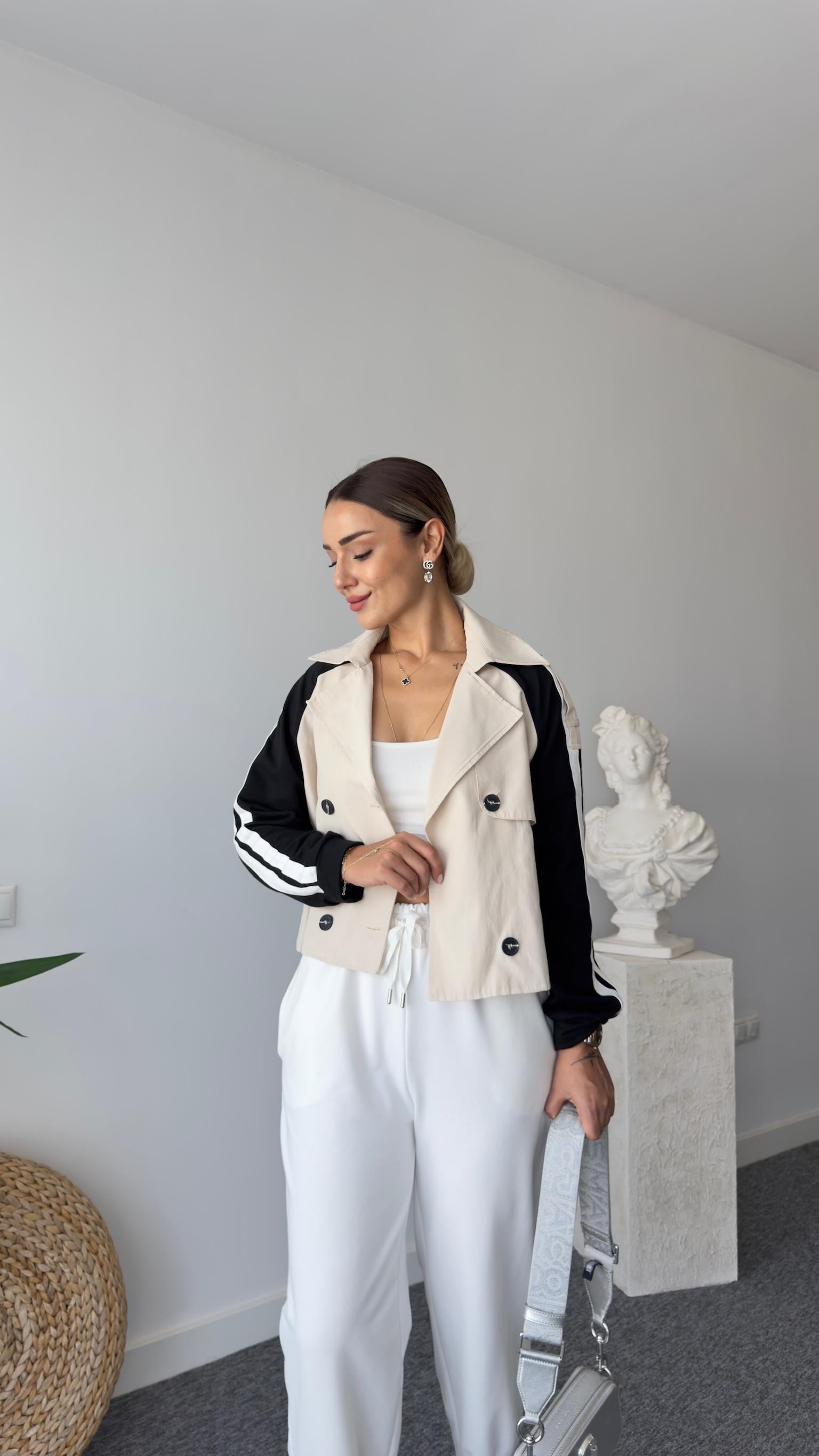 Saul Kollar Şeritli Bej Trençkot