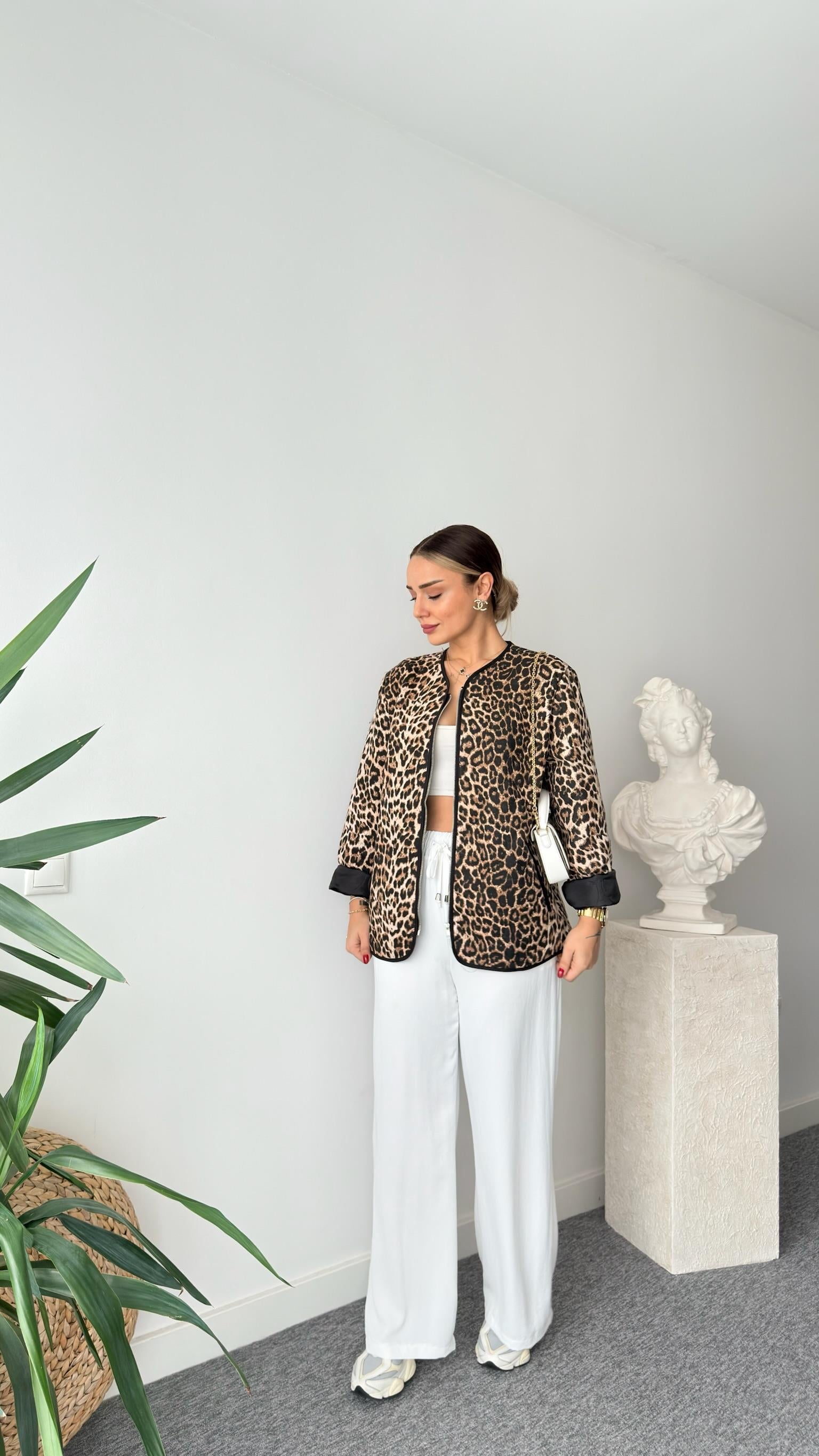 Ragen Leopar Desen Kapitone Ceket