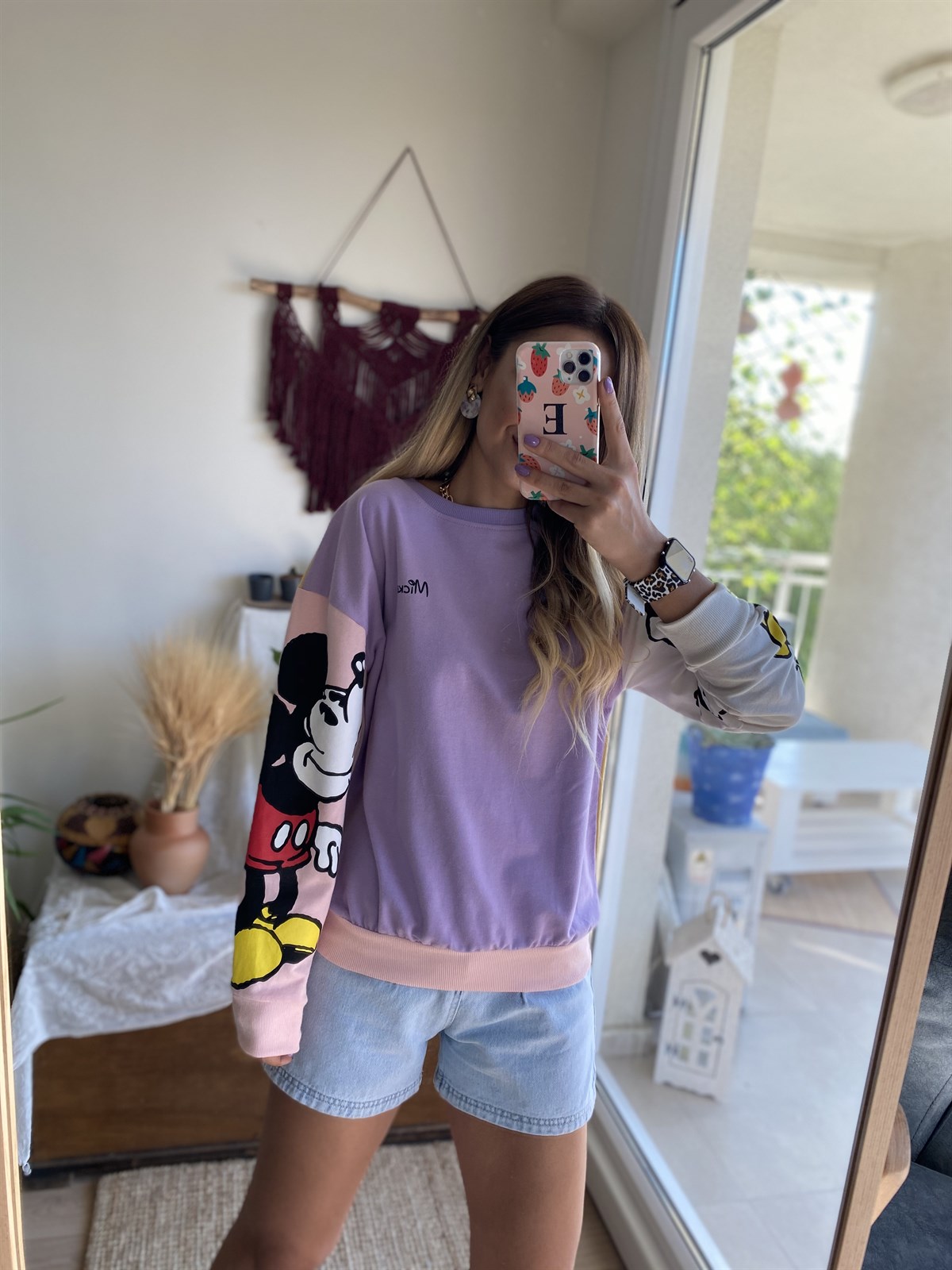 Çift Renkli Lila Mickey Sweat