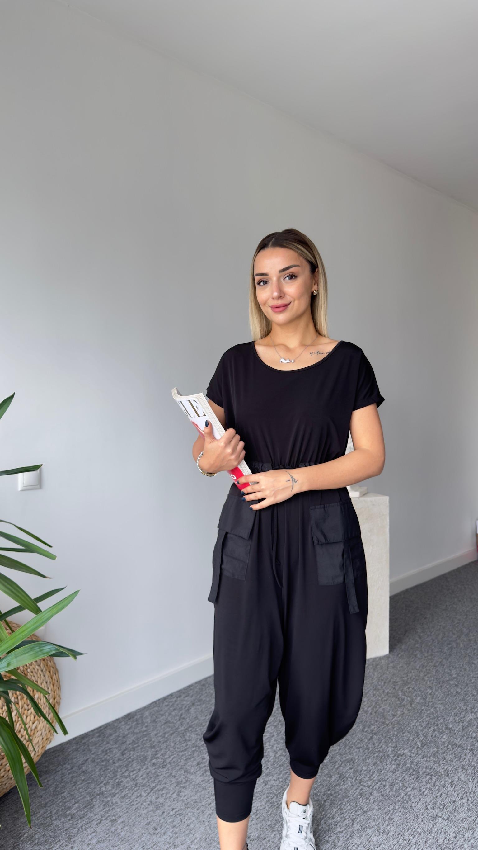 Şalvar Model Kargo Cep Siyah Tulum