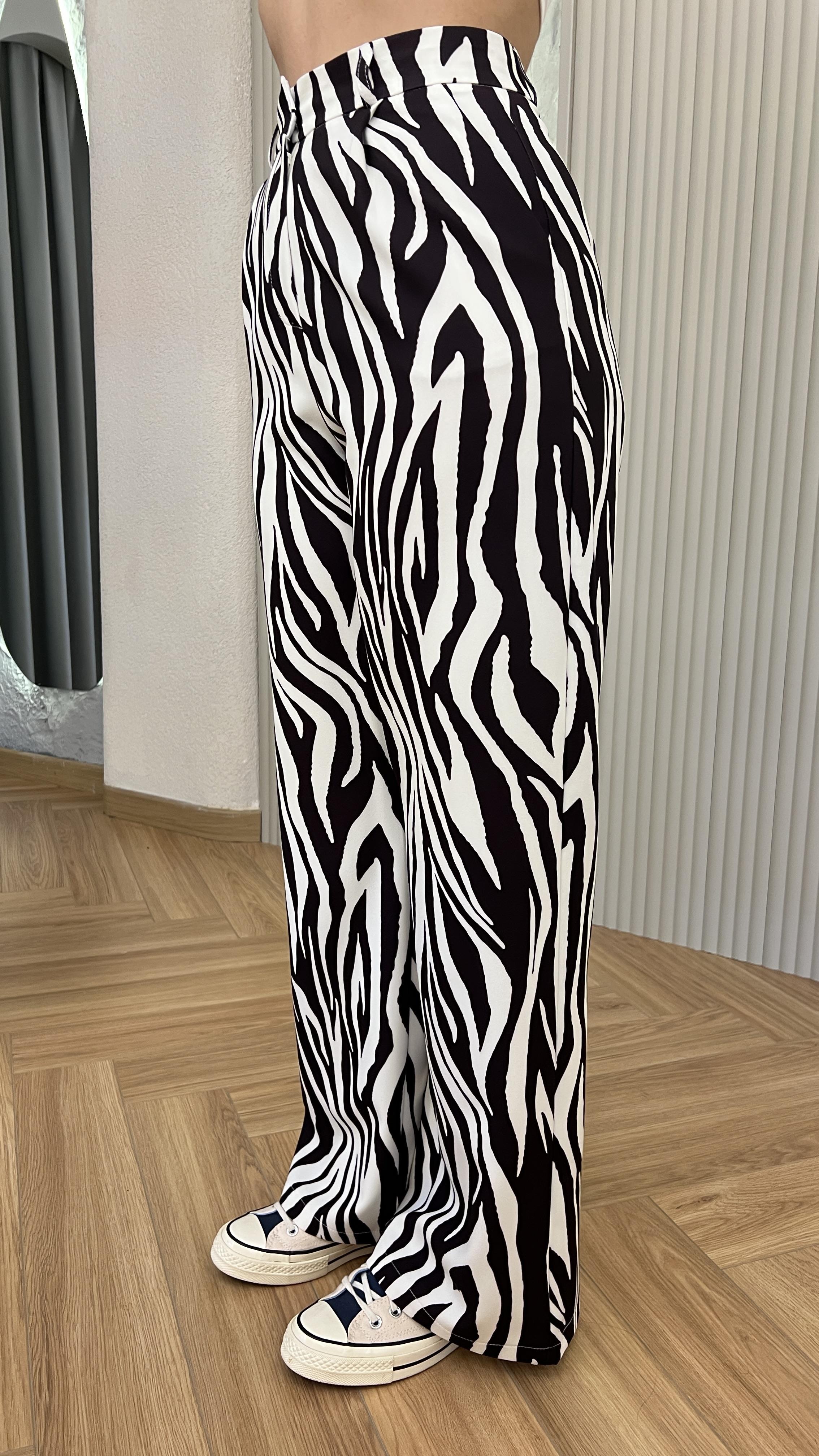 Lares Zebra Desenli Yüksek Bel Pantolon