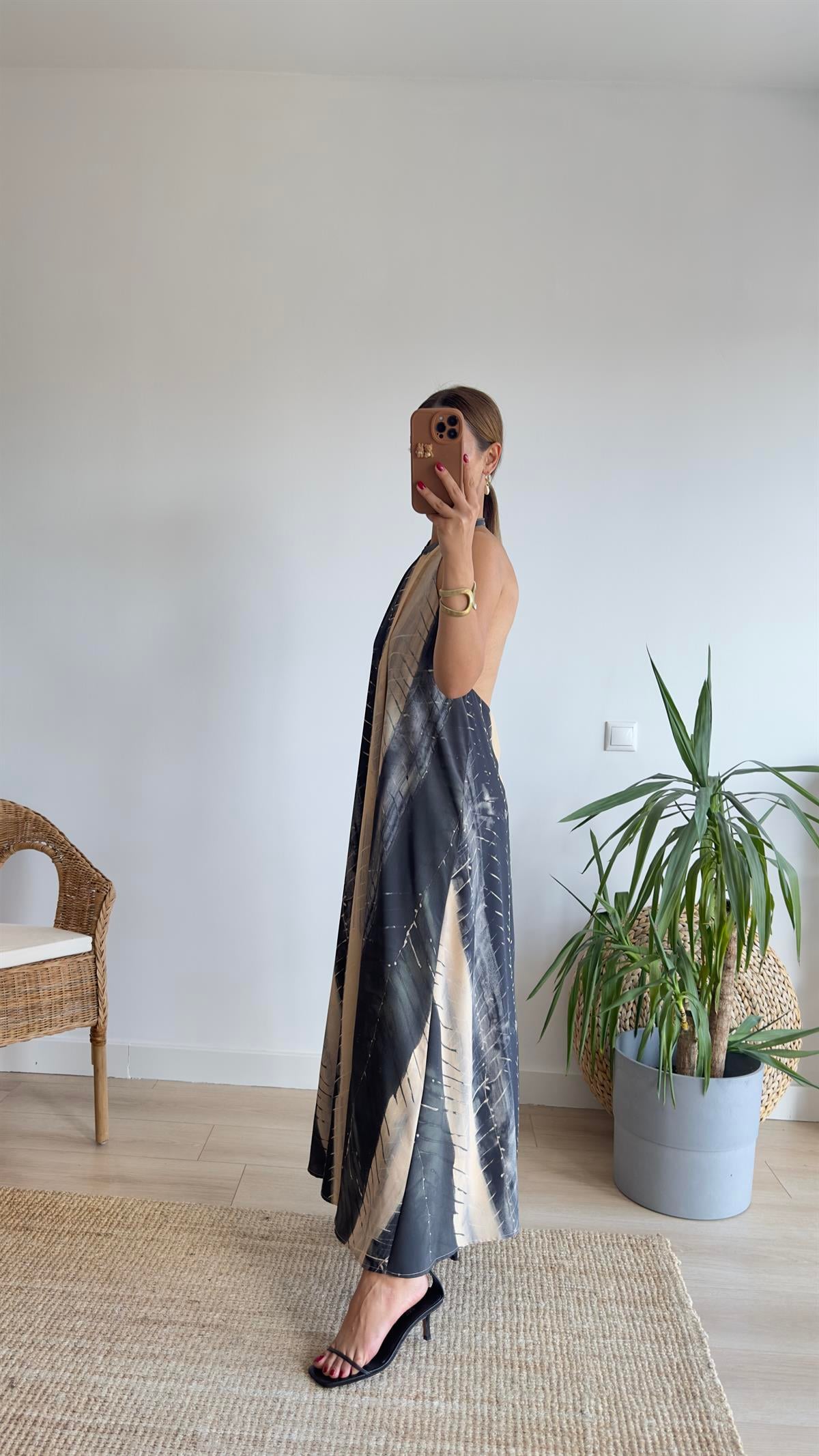 Orijinal Model Fırça Boya Desen Tasarım Elbise 